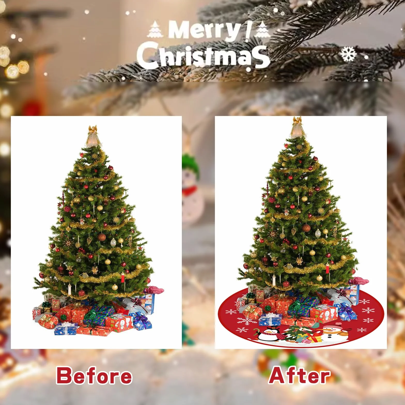 Jupe de Sapin de Noël Rouge 90cm pour Décoration d'Arbre