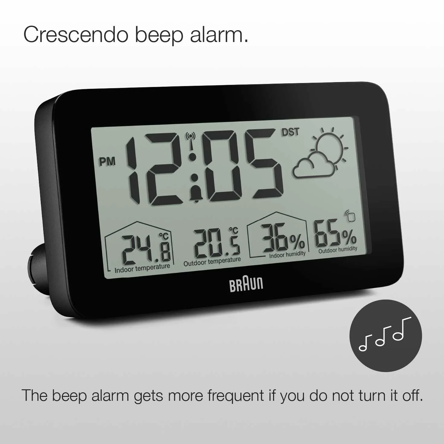 Braun BC13BP-DCF Station météo numérique radio-pilotée avec réveil, température, humidité, prévisions et alarme