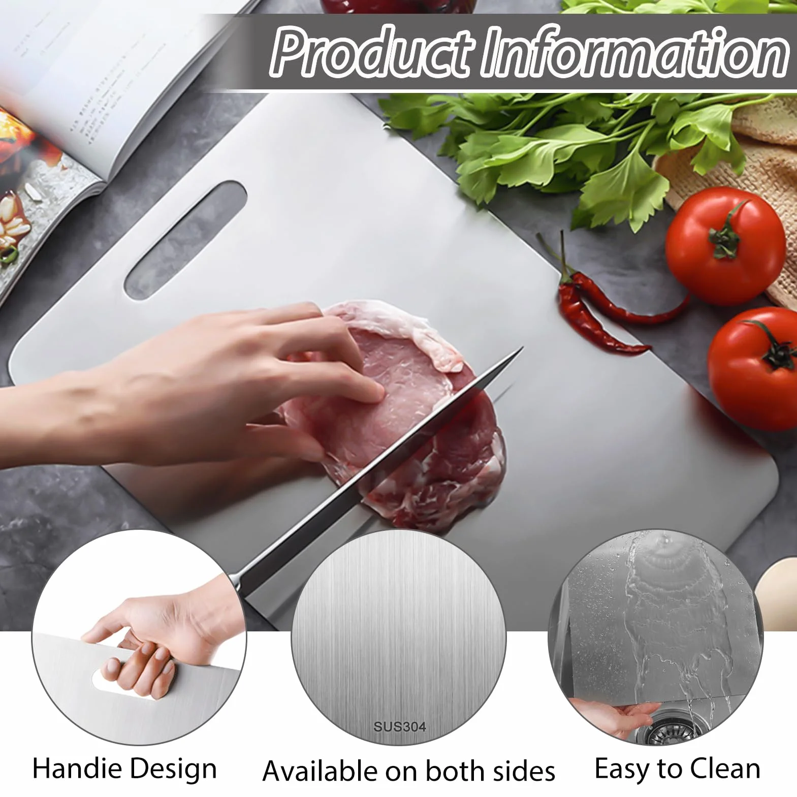 Planche à Découper en Titane 2Pcs, Inox, Acier Inoxydable, Plateau de Service