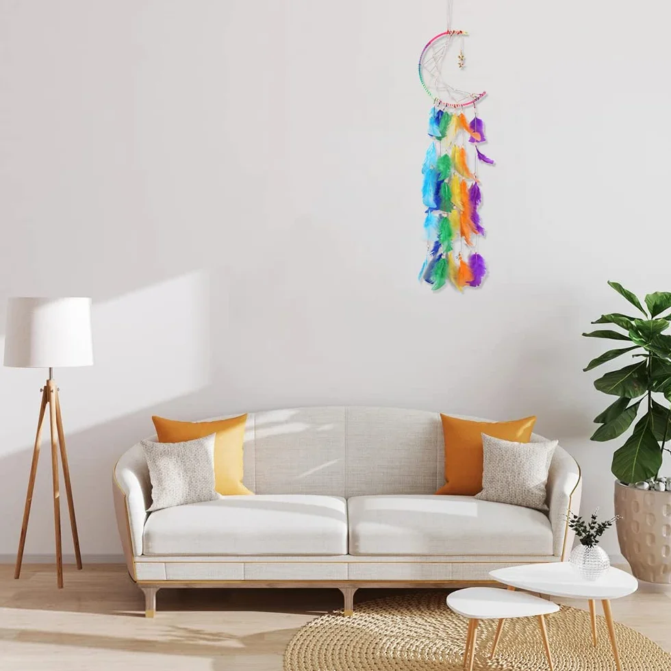 Attrape de Rêves LED Lumineux Fait Main Plume Tapisserie Bohémien Décoration Chambre Mur