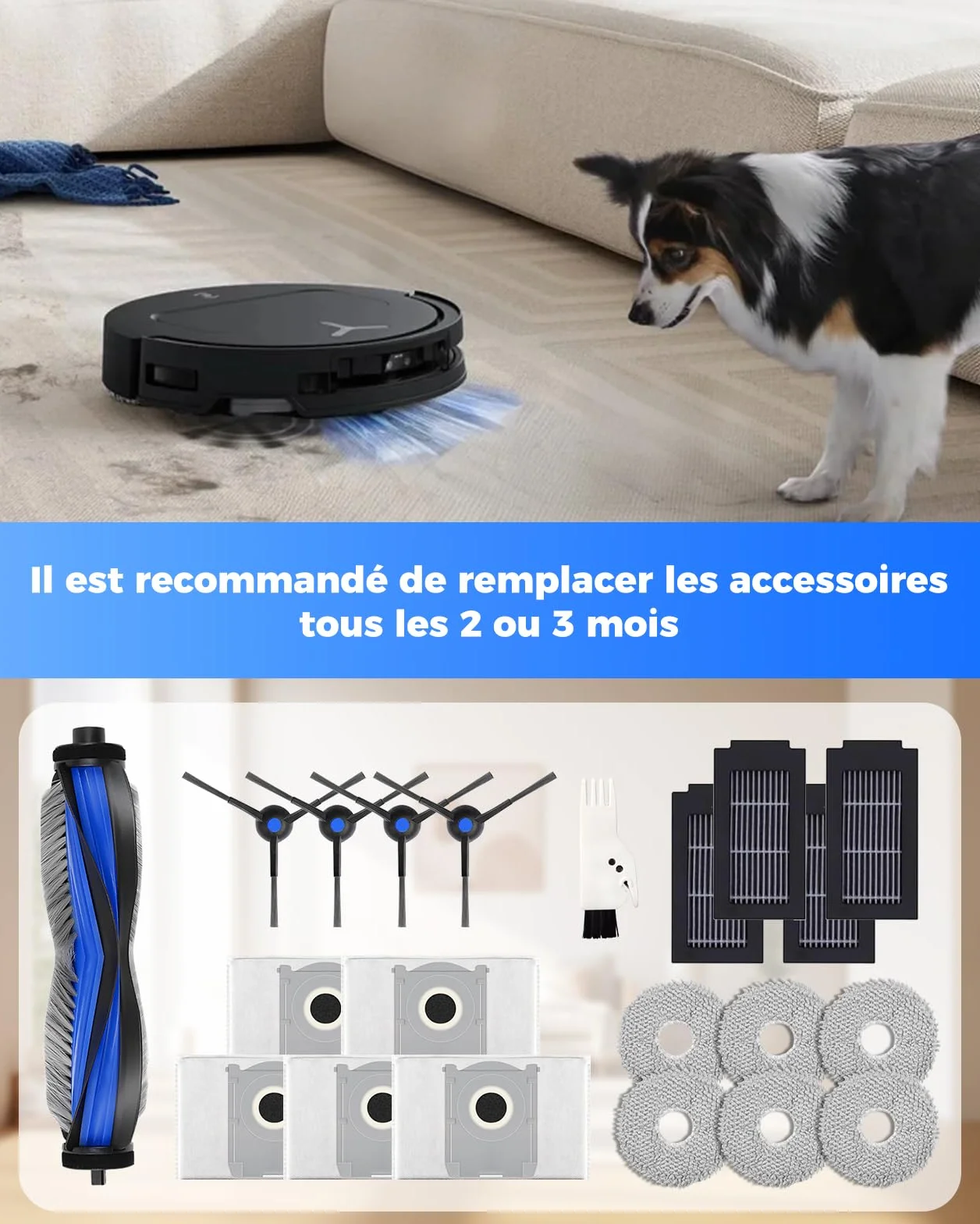 Accessoire Ecovacs Deebot T50 PRO OMNI Gen2 Aspirateur Brosse Principale Brosses Latérales Lingettes Filtres Sacs