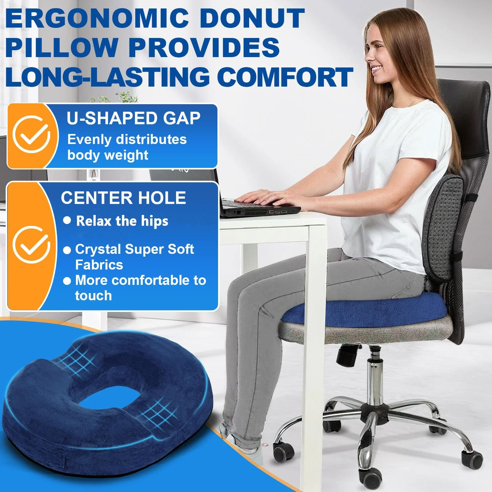 Coussin Donut Ergonomique en Mousse à Mémoire de Forme pour Soutien du Coccyx, Housse Lavable