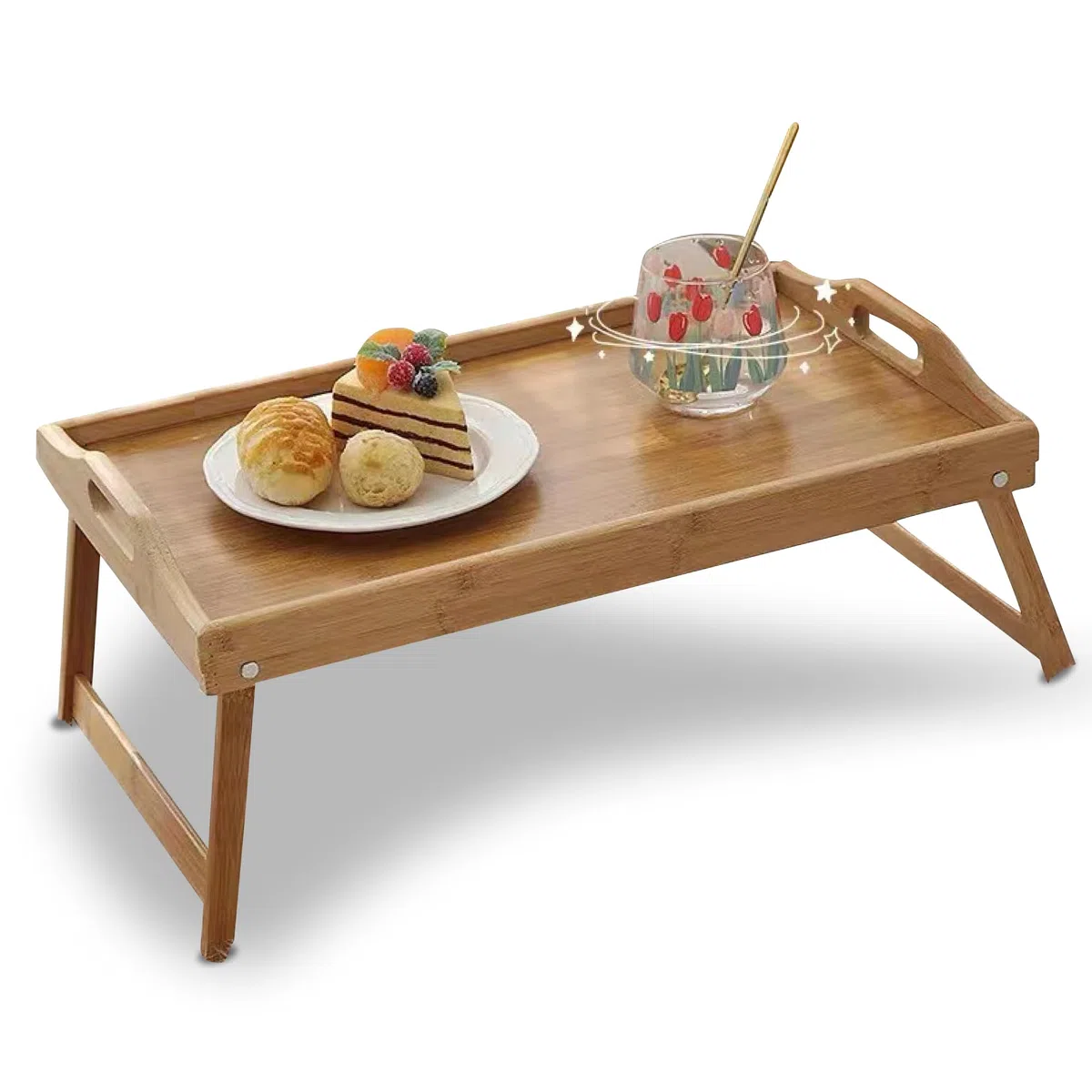 Plateau de petit-déjeuner en bambou respectueux de l'environnement avec pieds pliables, bureau portable pour ordinateur portable, plateau en bois polyvalent pour la maison et le bureau, design durable