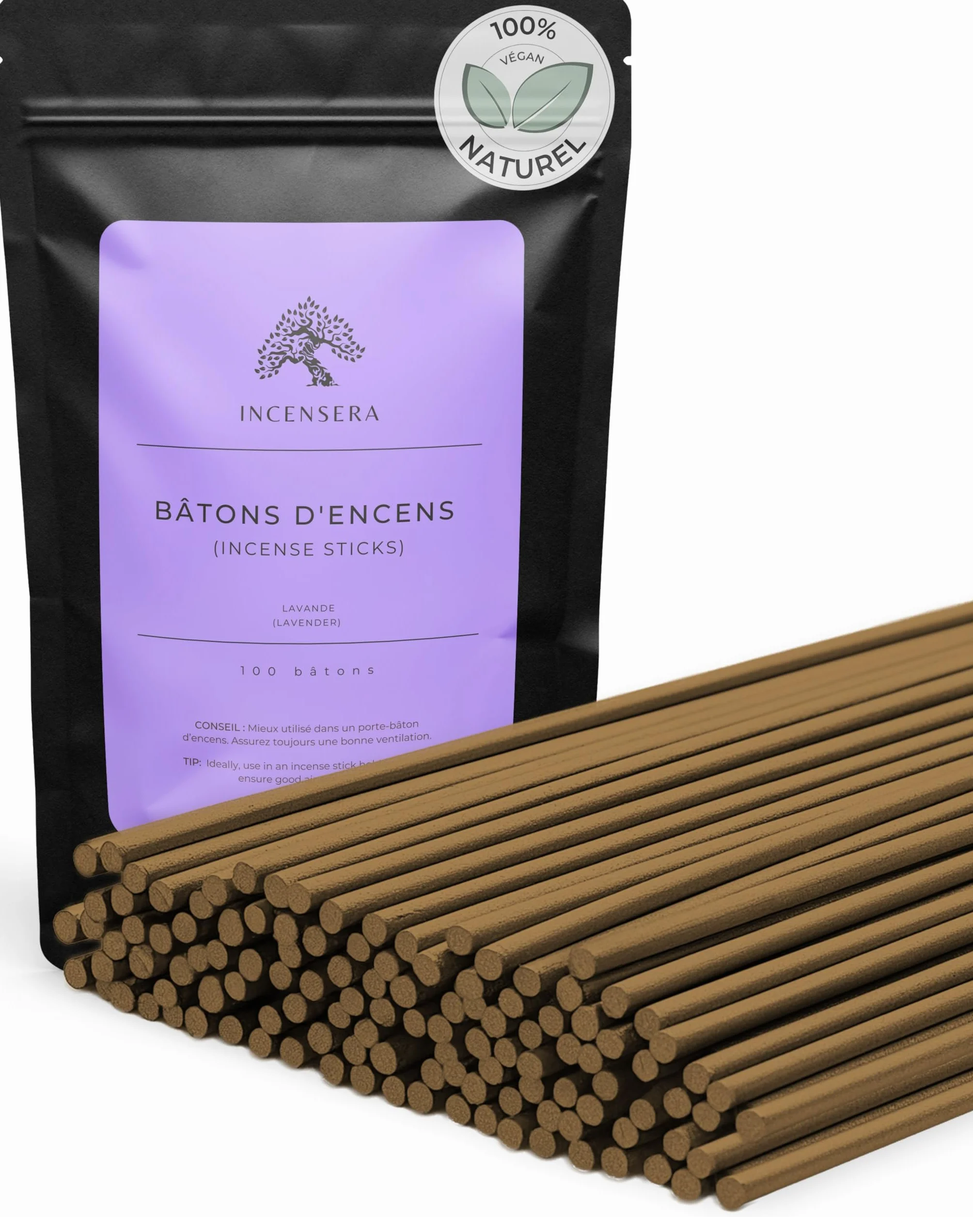 Incensera Encens Lavande 100 Batonnets Naturels Relaxants – Baton Naturel Non Toxique pour Sommeil Méditation Yoga