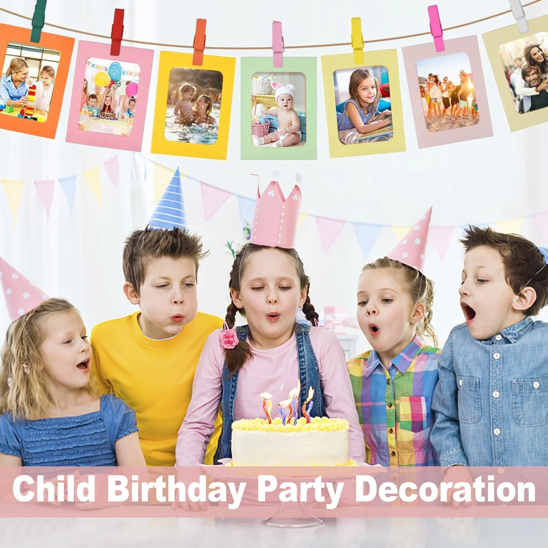 Cadre Photo en Carton 11.5x15.5cm DIY 20 Pièces avec Clips et Cordes pour Décoration Murale