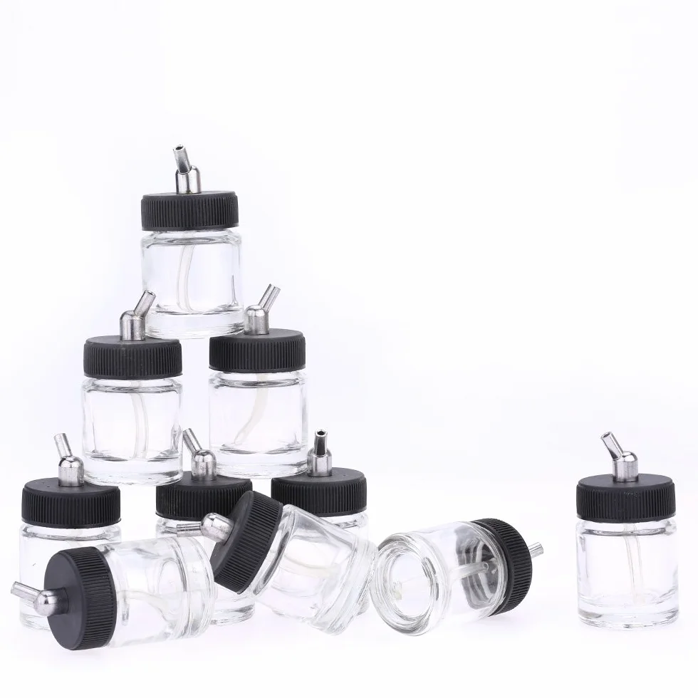 Bouteilles en Verre pour aérographe 10 pièces avec Adaptateur d'angle 30°
