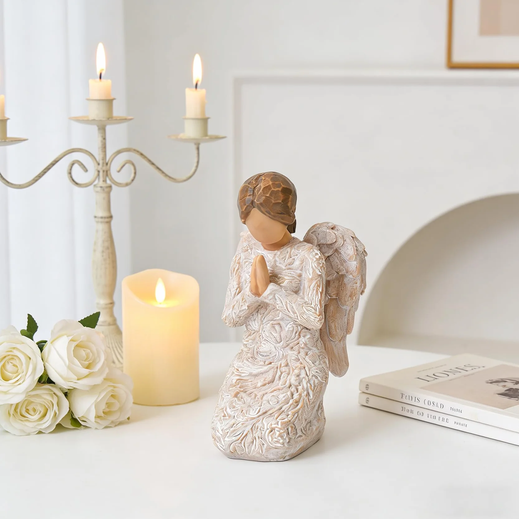 Figurine d'ange priant, statue peinte à la main, cadeau religieux chrétien pour femme, décoration de table