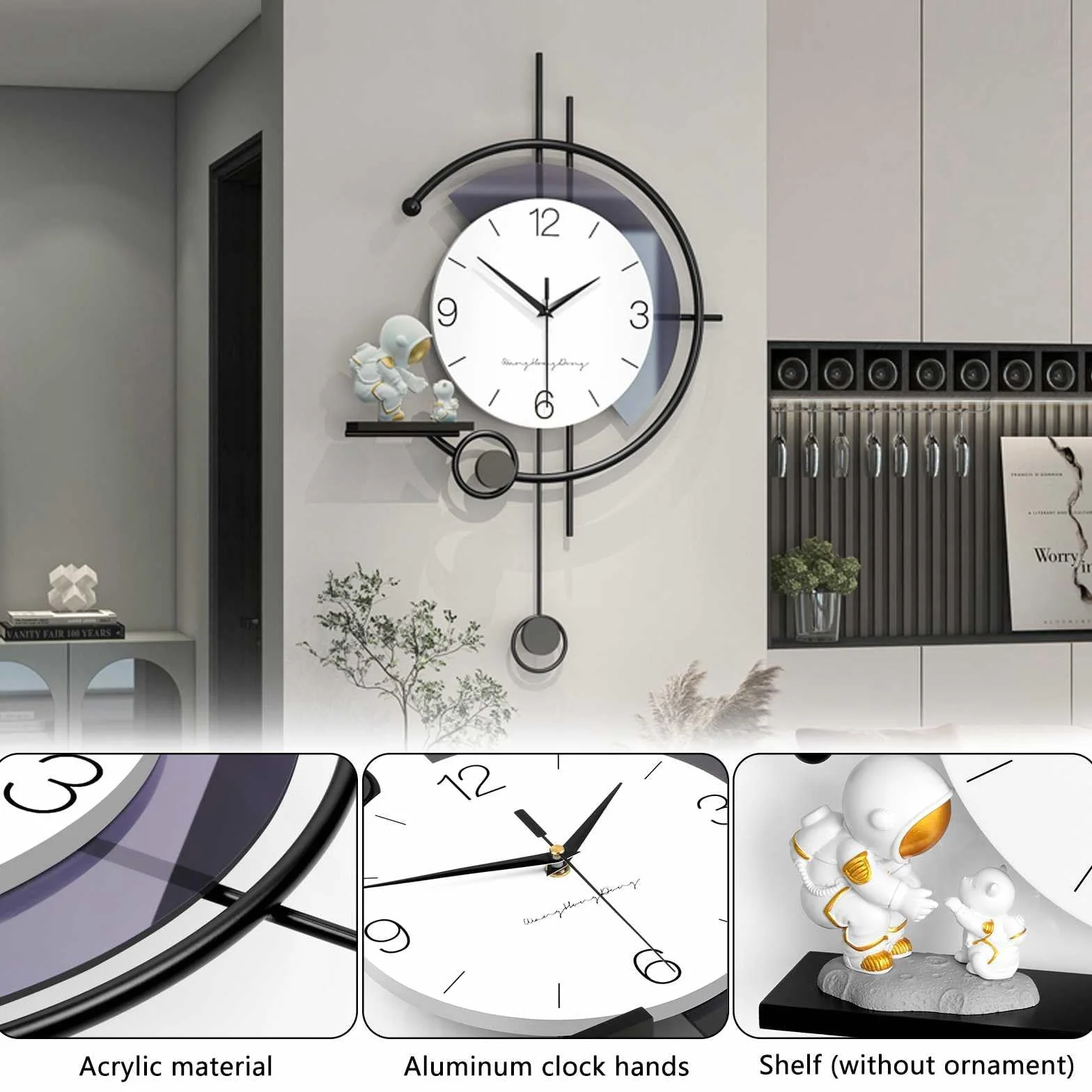 Horloge Murale Moderne Minimaliste Silencieuse Quartz Art Déco Salon Chambre Bureau