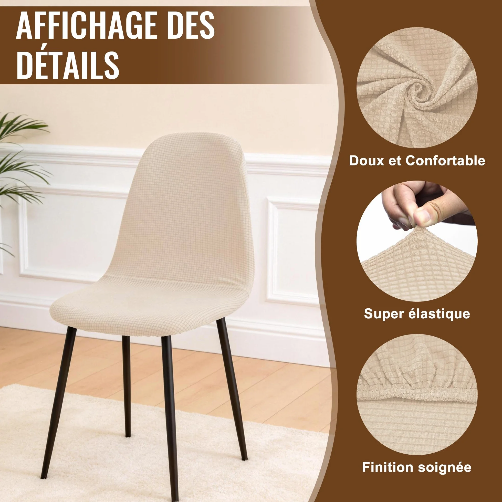 Housse de Chaise Scandinave Extensible Universel Imperméable Amovible Lavable