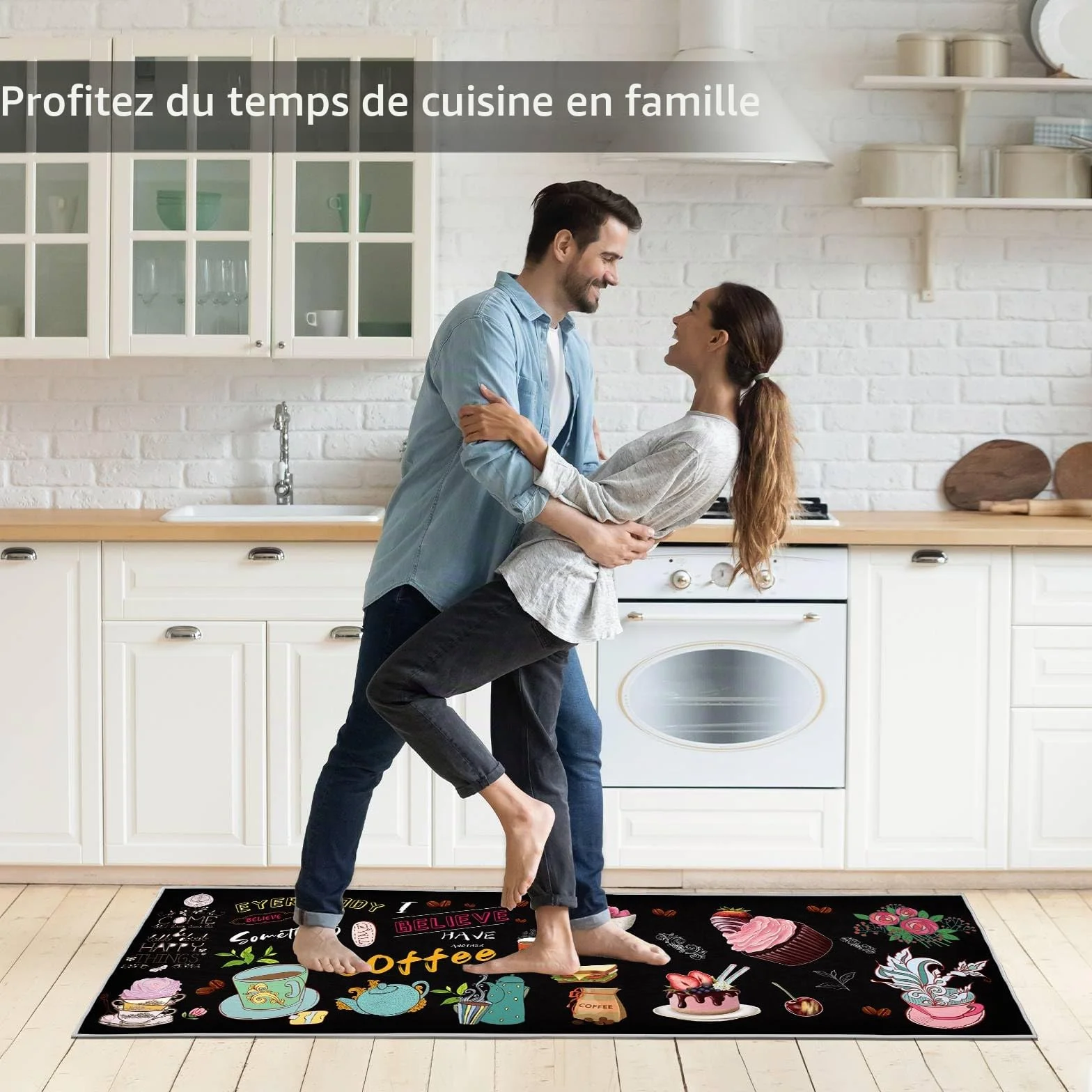 Lot de 2 tapis de cuisine lavables antidérapants imperméables café 40x60 40x120 cm