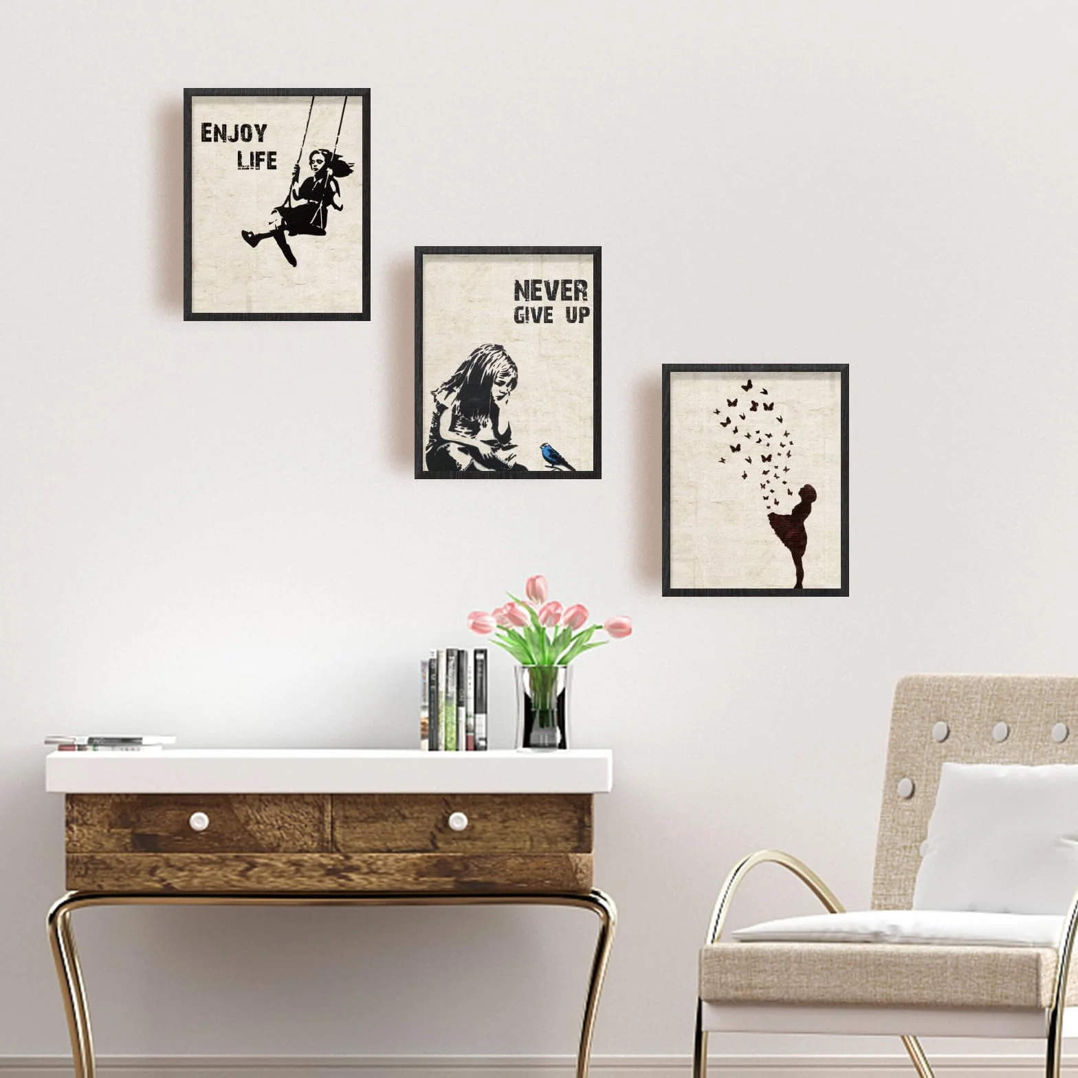Banksy Lot de 9 Impressions sur Toile Panda Sans Cadre 20,3 x 25,4 cm
