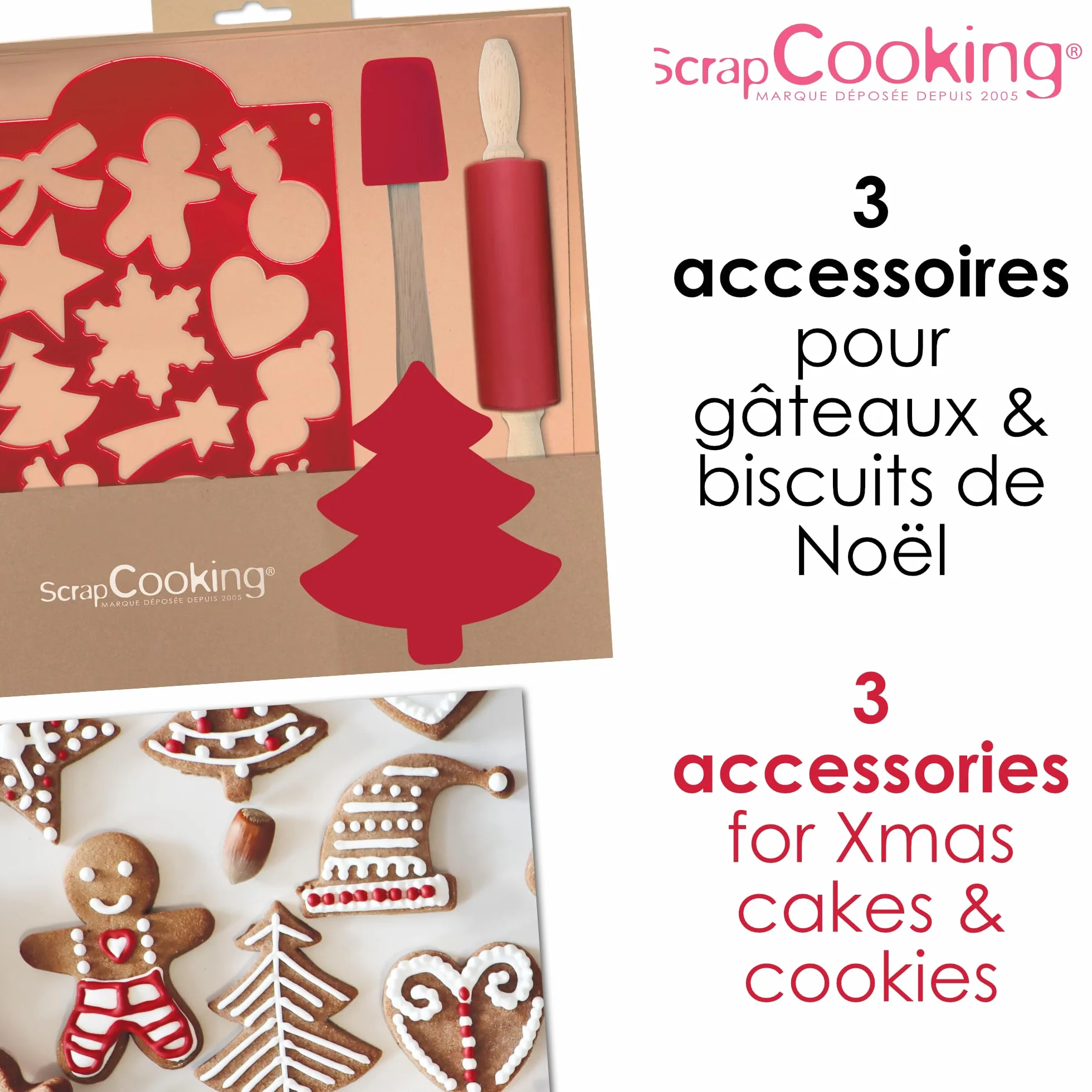 ScrapCooking Coffret Ustensiles Biscuits Noël Enfants Bois Silicone Pâtisserie