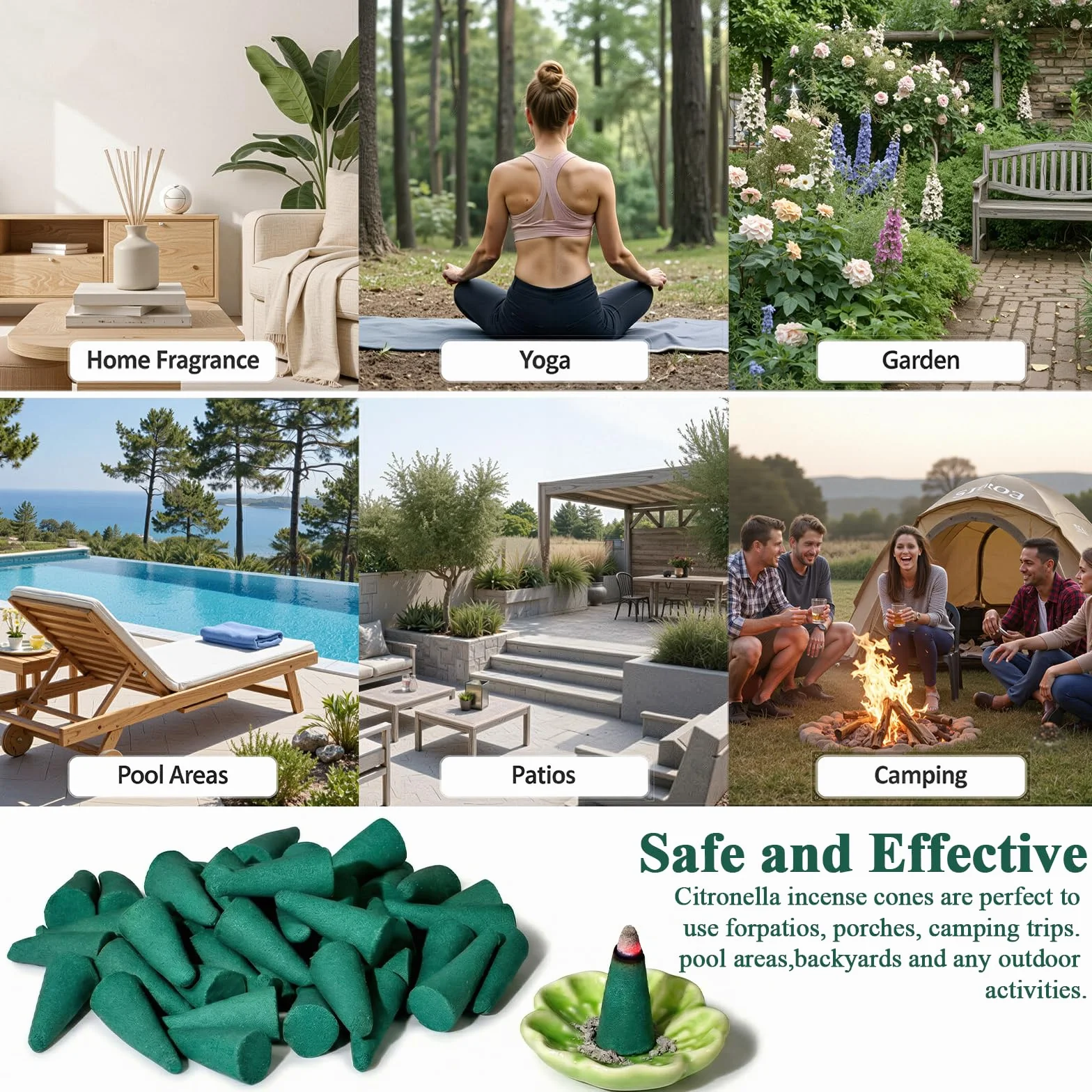 SCENTORINI Cônes d'Encens Citronnelle 120pcs Extérieur Jardin Balcon Terrasse