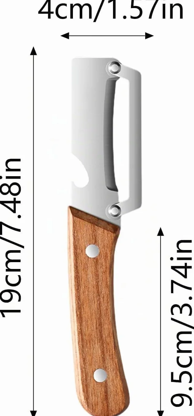 Éplucheur Multifonction 3 en 1 Acier Inoxydable avec Manche en Bois, Coupe-Légumes et Ouvre-Bouteille