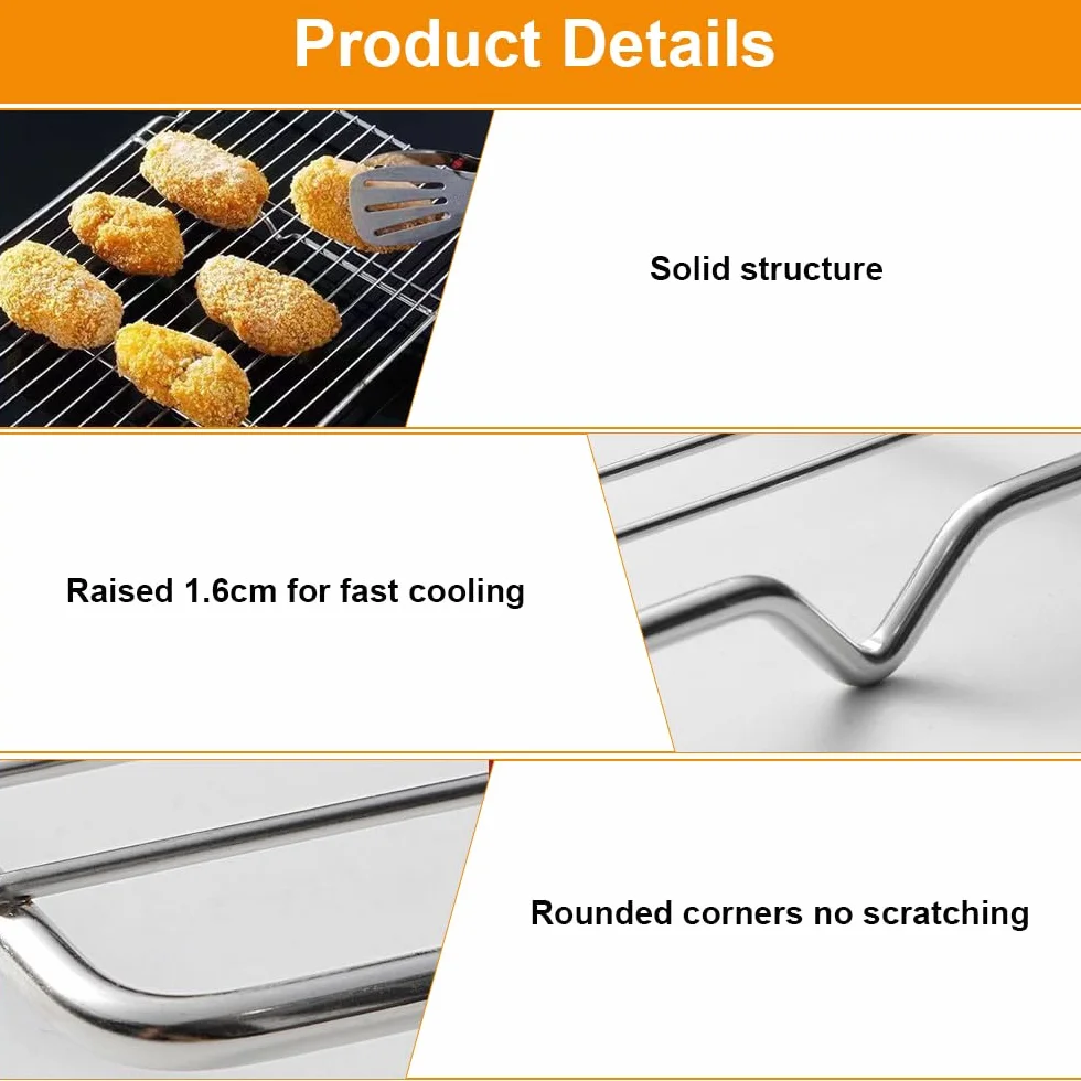 Grille de Refroidissement Patisserie Inox 41x20 cm 2 Pièces Rectangulaire pour Cuisson Gâteaux Biscuits Pain