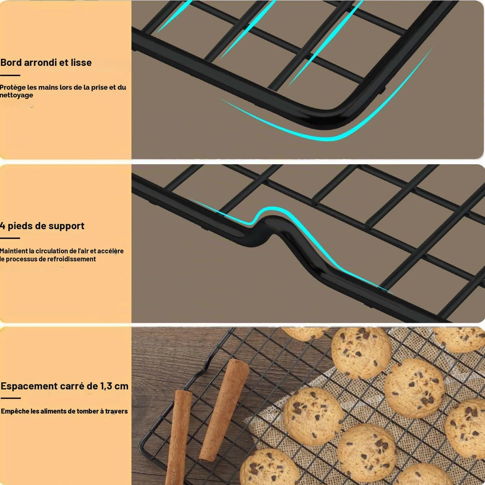 Grilles de refroidissement en acier inoxydable 40,2x25 cm Noir Set de 3 Hunnycook