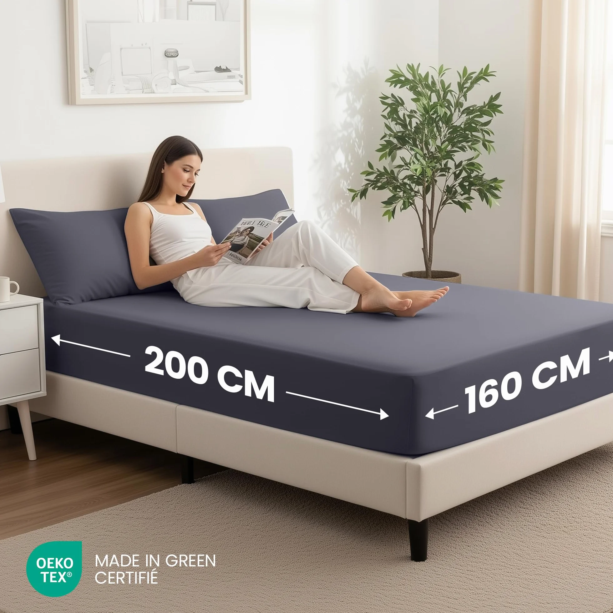 Utopia Bedding Drap Housse Lot de 2 160x200 cm Gris Microfibre brossée Oeko-Tex