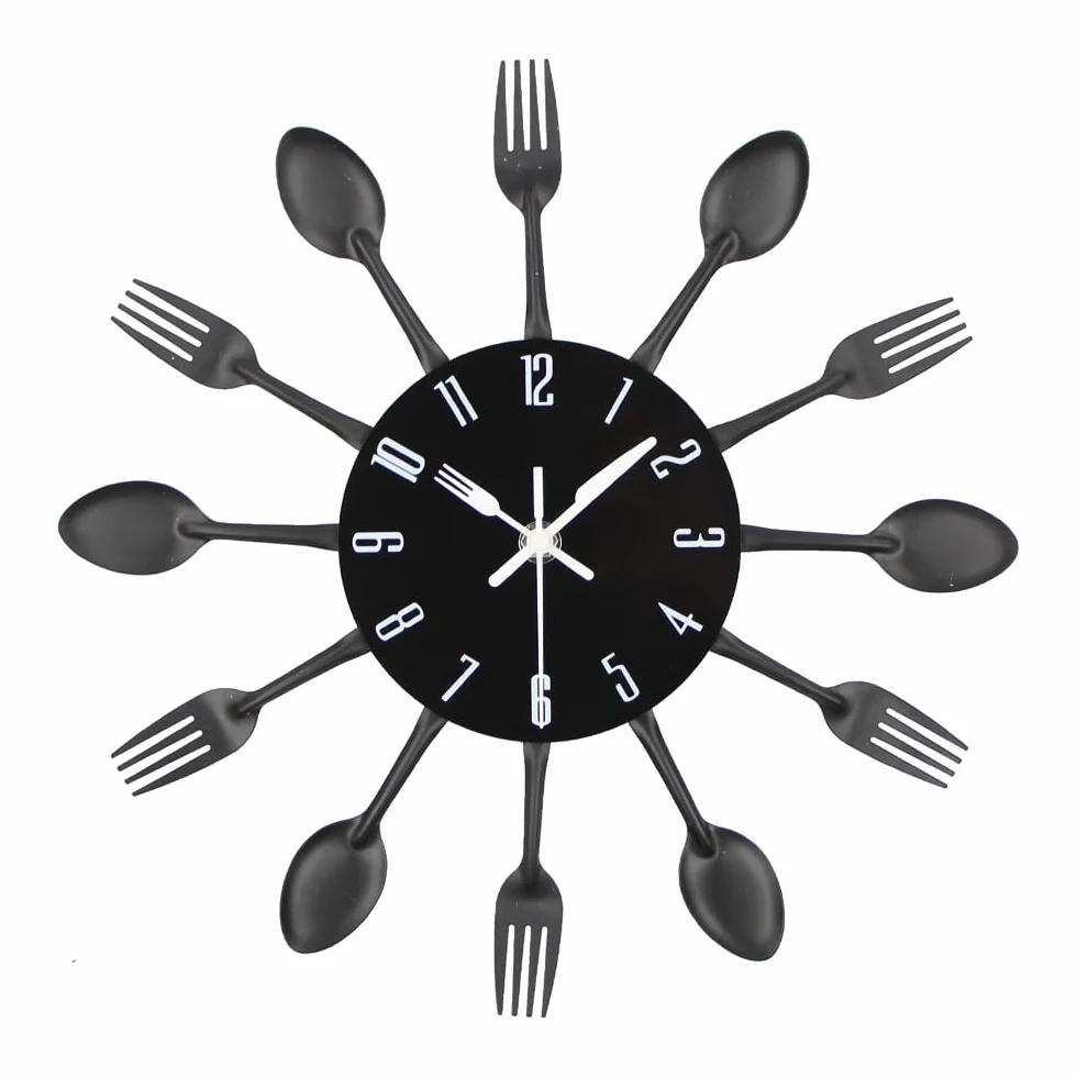Horloge de cuisine effet miroir 32x32x4cm Noir avec autocollant 3D