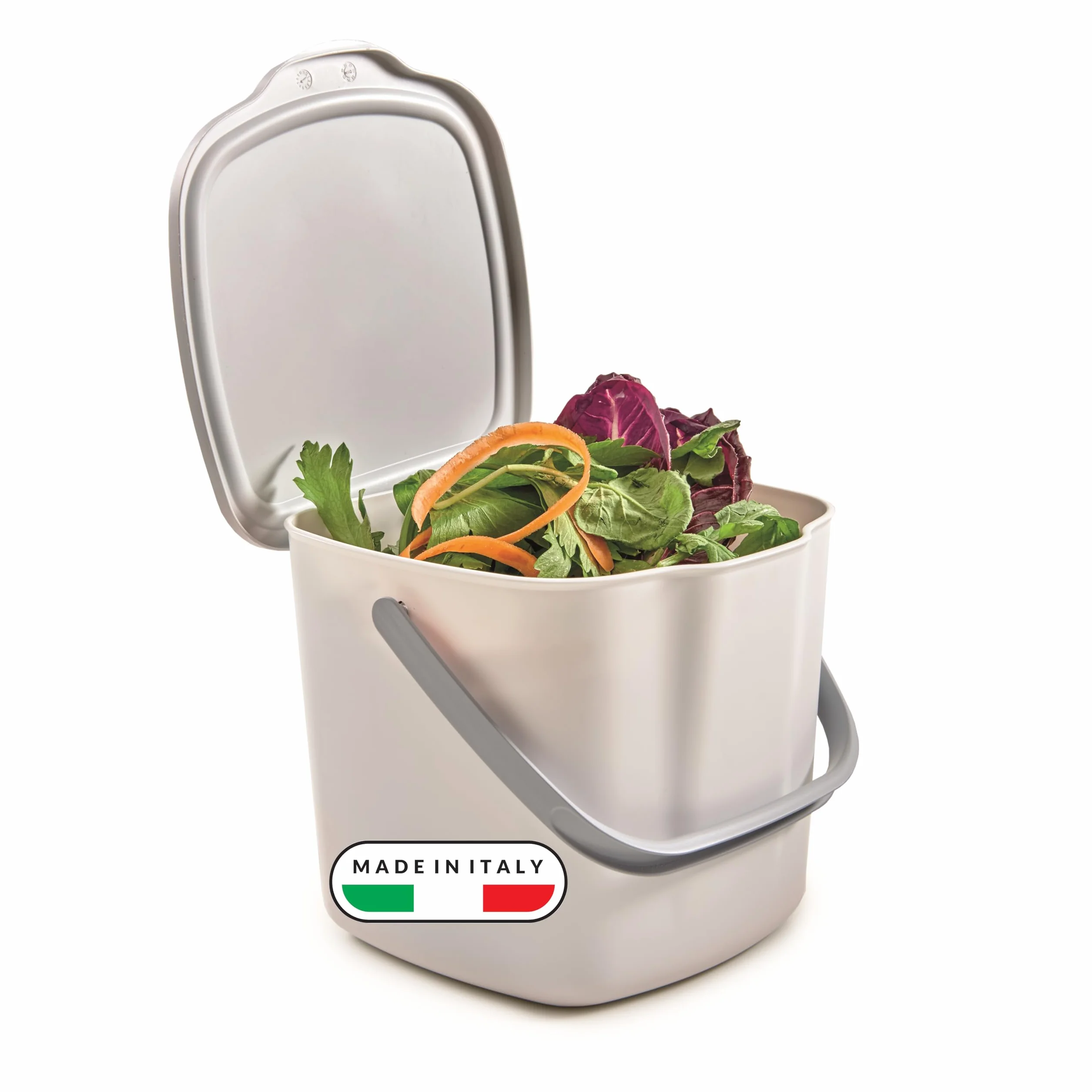 Poubelle Compost Cuisine avec Couvercle et Poignée 3L, Composteur Cuisine, 20,5 x 18,5 x 16,7 cm, Blanche Made in Italy