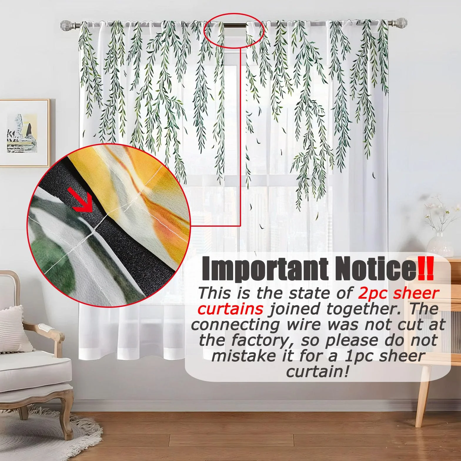 Odot Rideau Voilage Semi Occultant Passe Tringle Motif Feuille Verte 3D 2 Pieces Semi Transparent Fenetre Decoration Salon Chambre