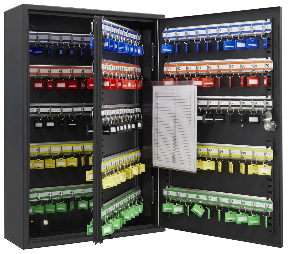 ARREGUI PL200EN Armoire à clés 200 Crochets réglable | Boite à cléf Murale Verrouillage electronique IP65 à Code programmage | Placard Murale pour Rangement de 200 clefs | 55 x 38 x 14 cm | Noir