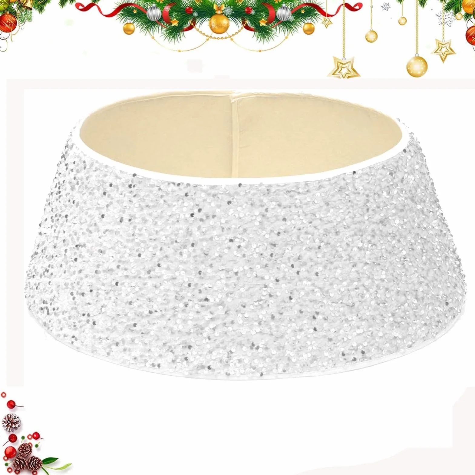 Couvre-Pied de Sapin de Noël à Paillettes Blanc