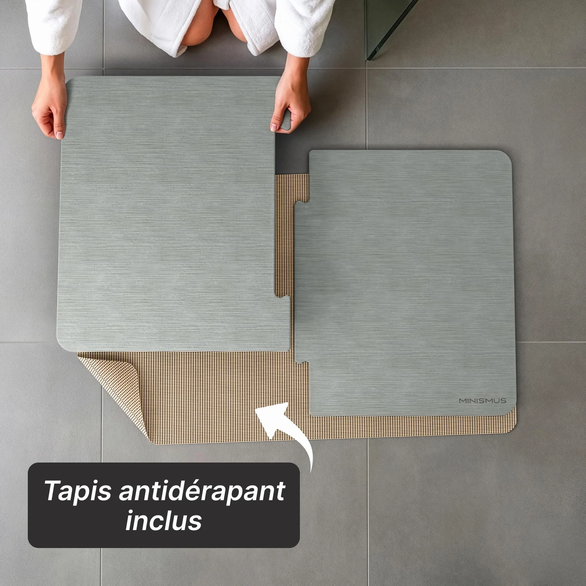 Tapis de Bain en Diatomite 80 x 50 cm, Absorbant et Antidérapant, Taille XL, Séchage Rapide, Gris Clair