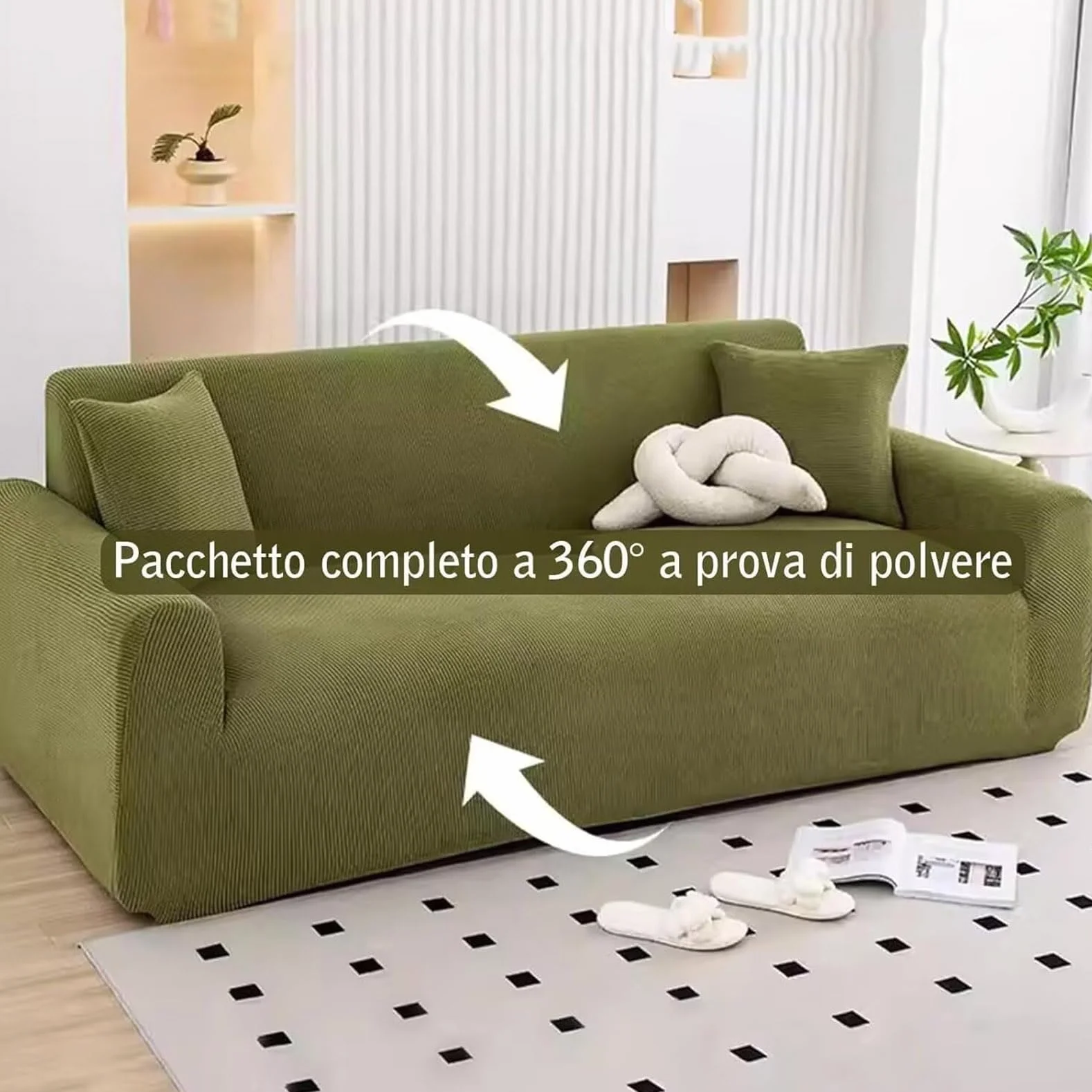 Housse de Canapé Extensible Velours Côtelé, Protection Antidérapante Lavable pour Salon, Adaptée aux Canapés 1-4 Places