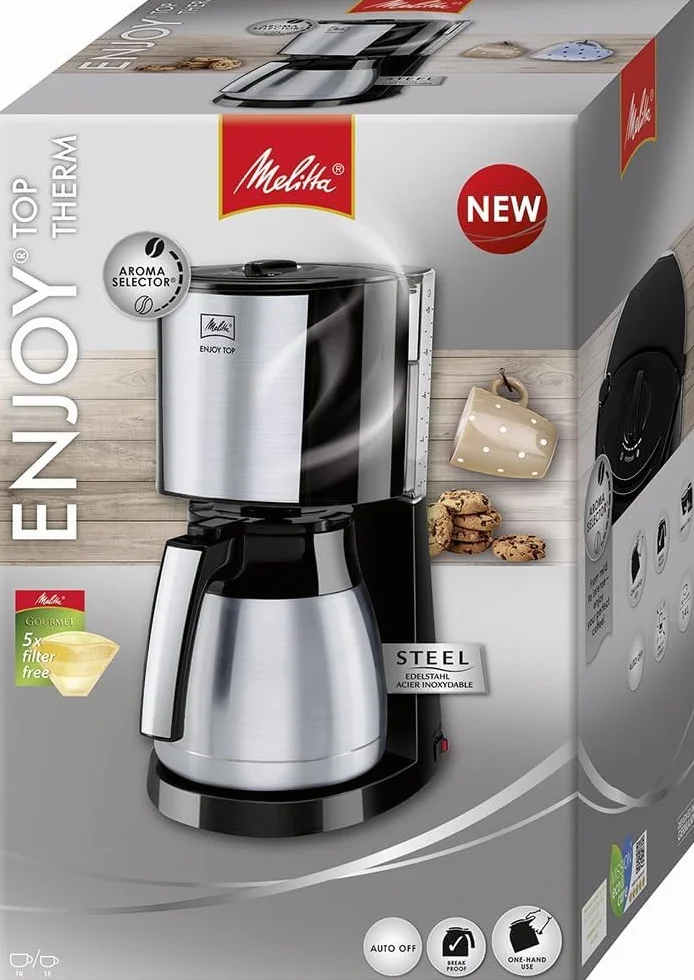 Melitta Cafetière à Filtre avec Verseuse Isotherme en Acier Inoxydable, Noir/Acier Brossé, 1017-08