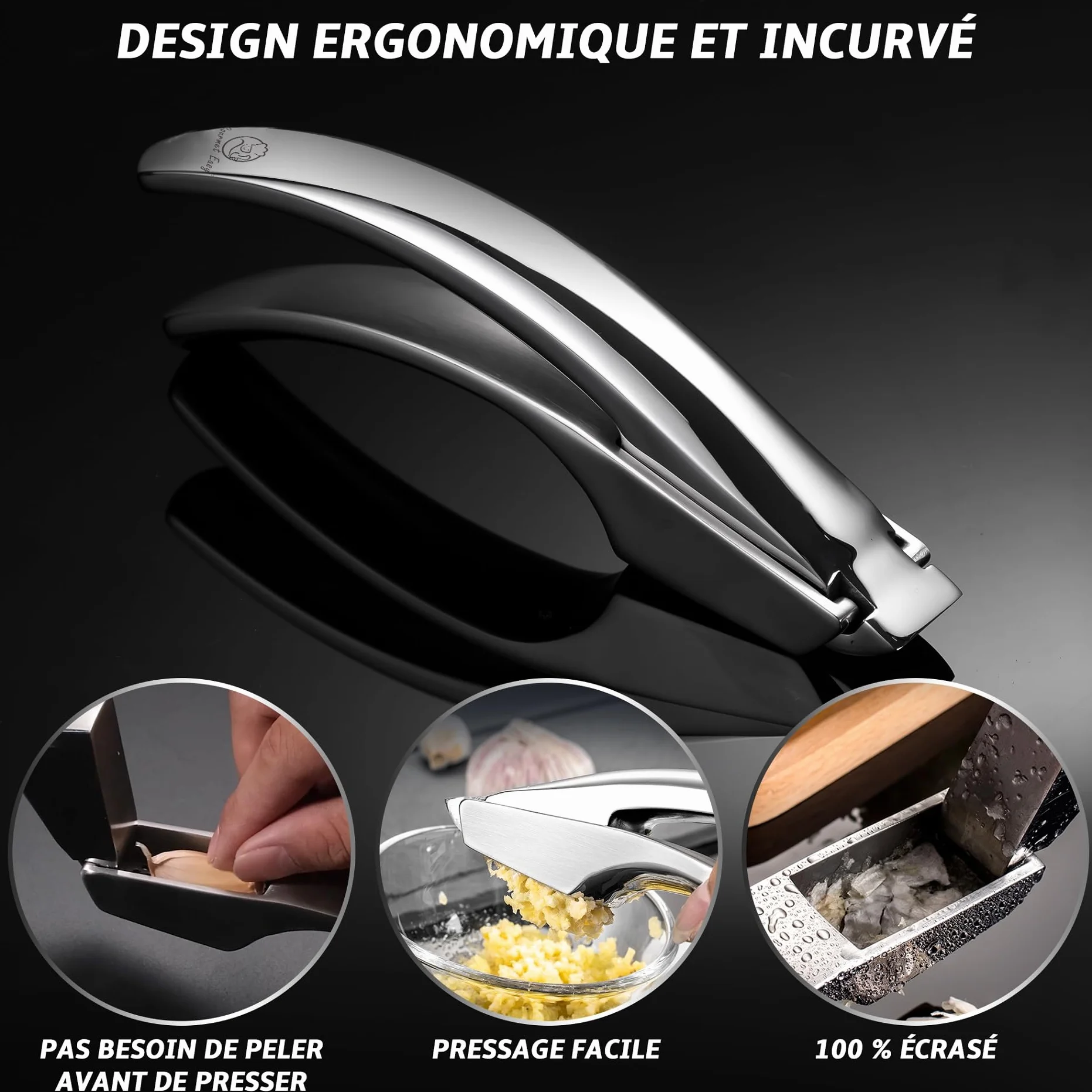 Presse-ail en Acier Inox Professionnel - Hachoir Ail Démontable Passe au Lave Vaisselle
