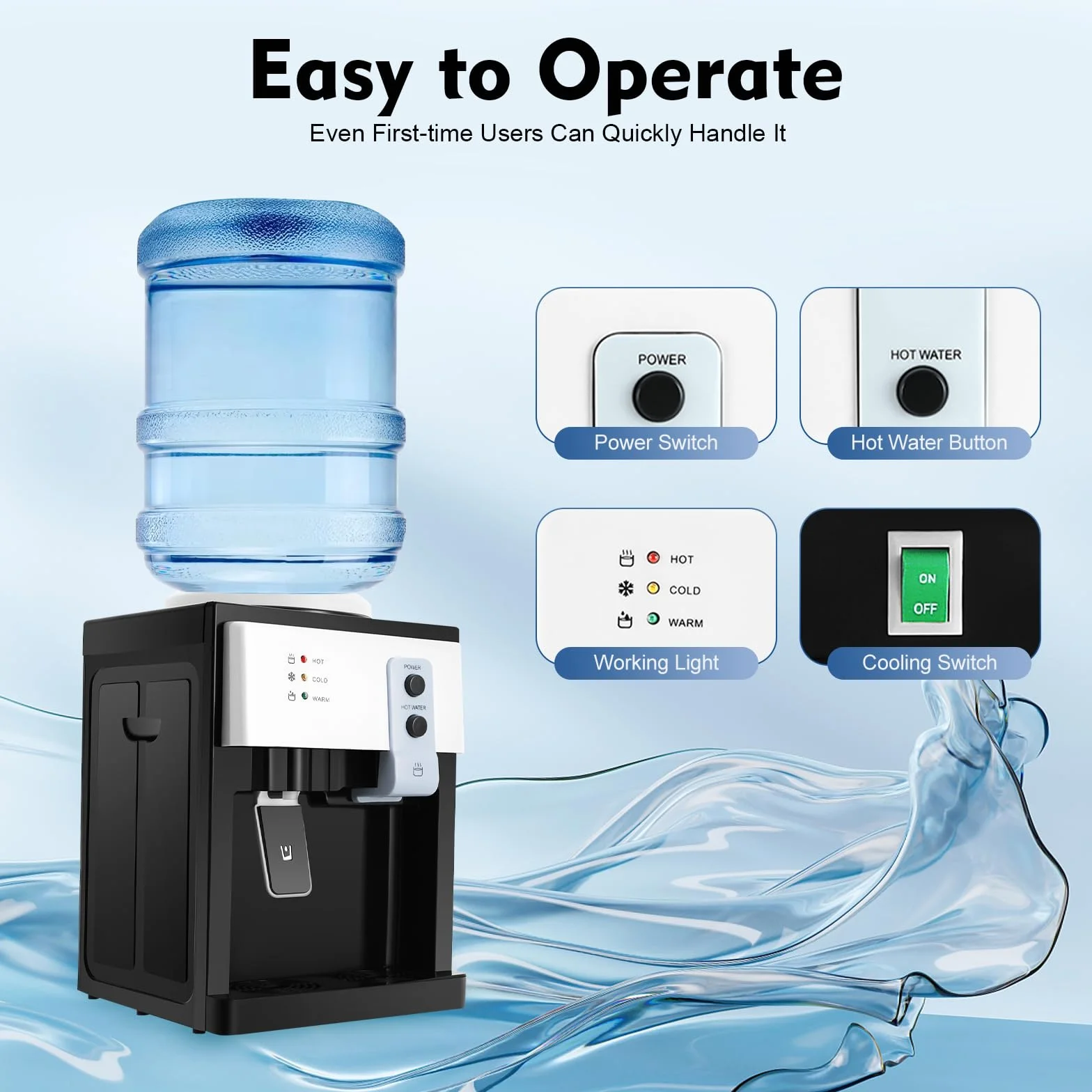 Distributeur d'eau électrique 550 W chaude et froide 5-18 L fontaine compacte