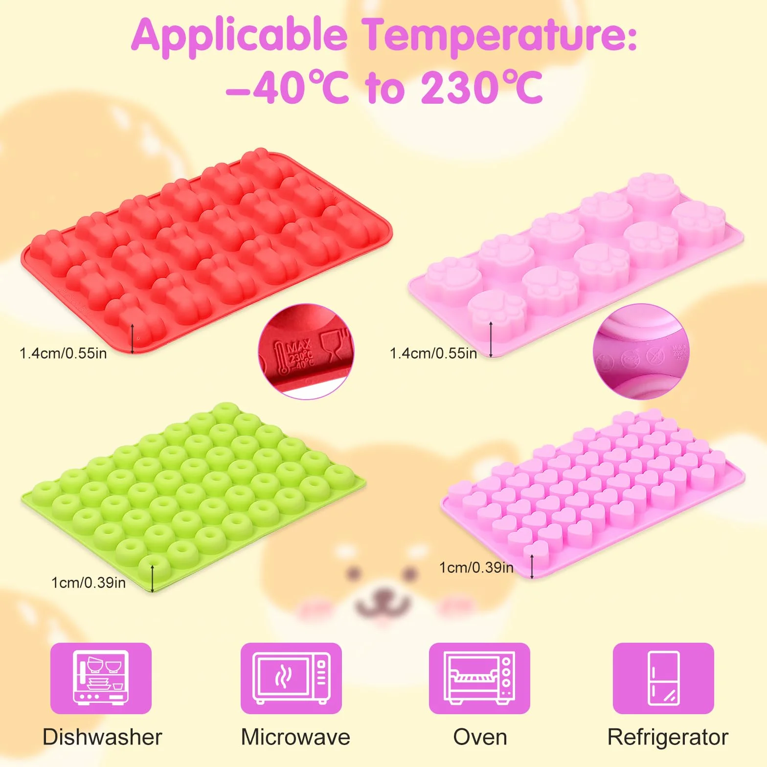 Tapis de Cuisson en Silicone Antiadhésif pour Friandises Maison Chien, Moule à Pepites Chocolat, avec Racloir et Pinceau Pâtisserie