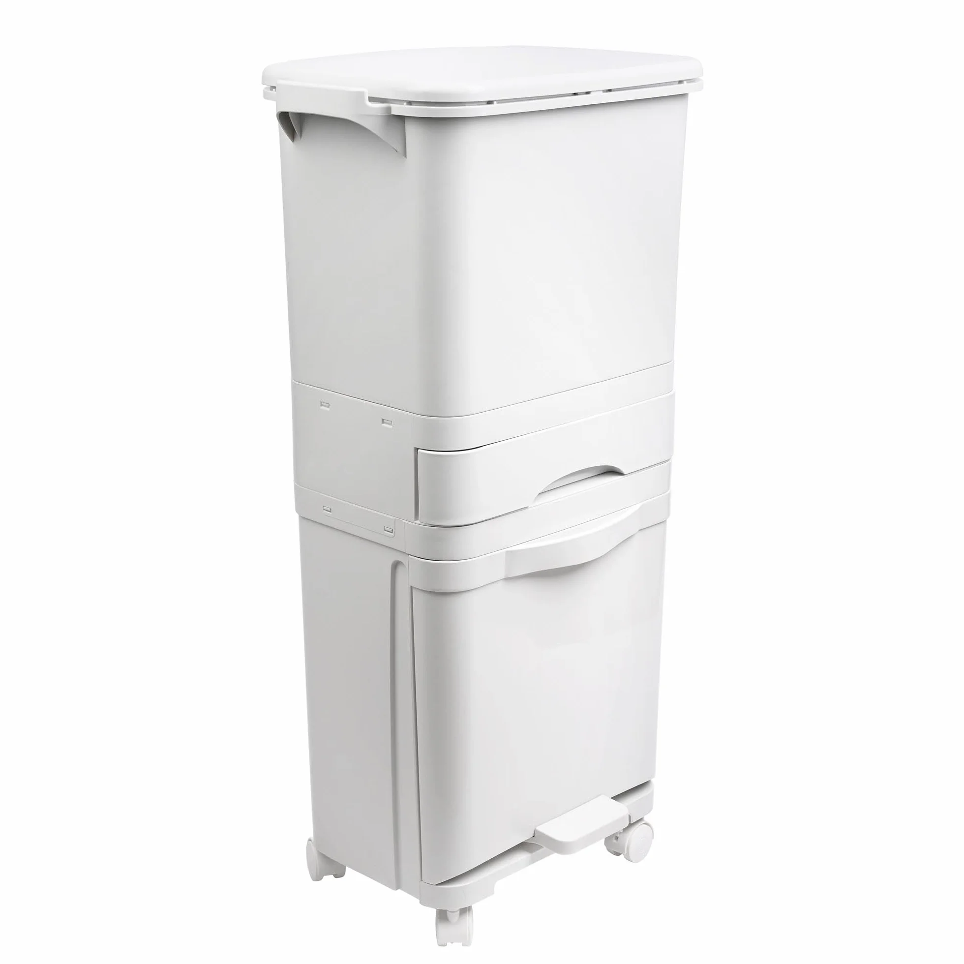 Poubelle de recyclage à tri sélectif 42 L triple compartiment avec pédale roulettes poignée