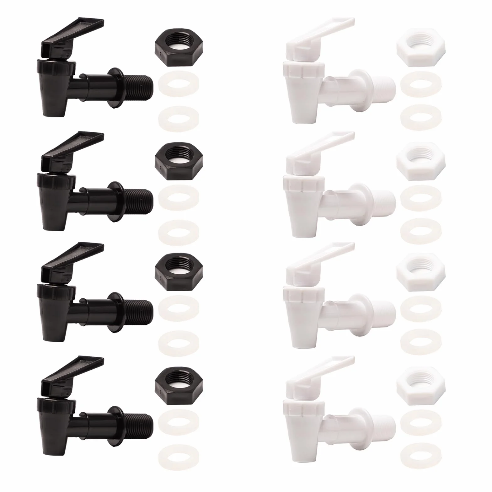 Robinet Distributeur de Boissons en Plastique 8 Pièces Robinet de Rechange pour Tonneau à Bière, Jus, Fontaine à Boire (Noir, Blanc)