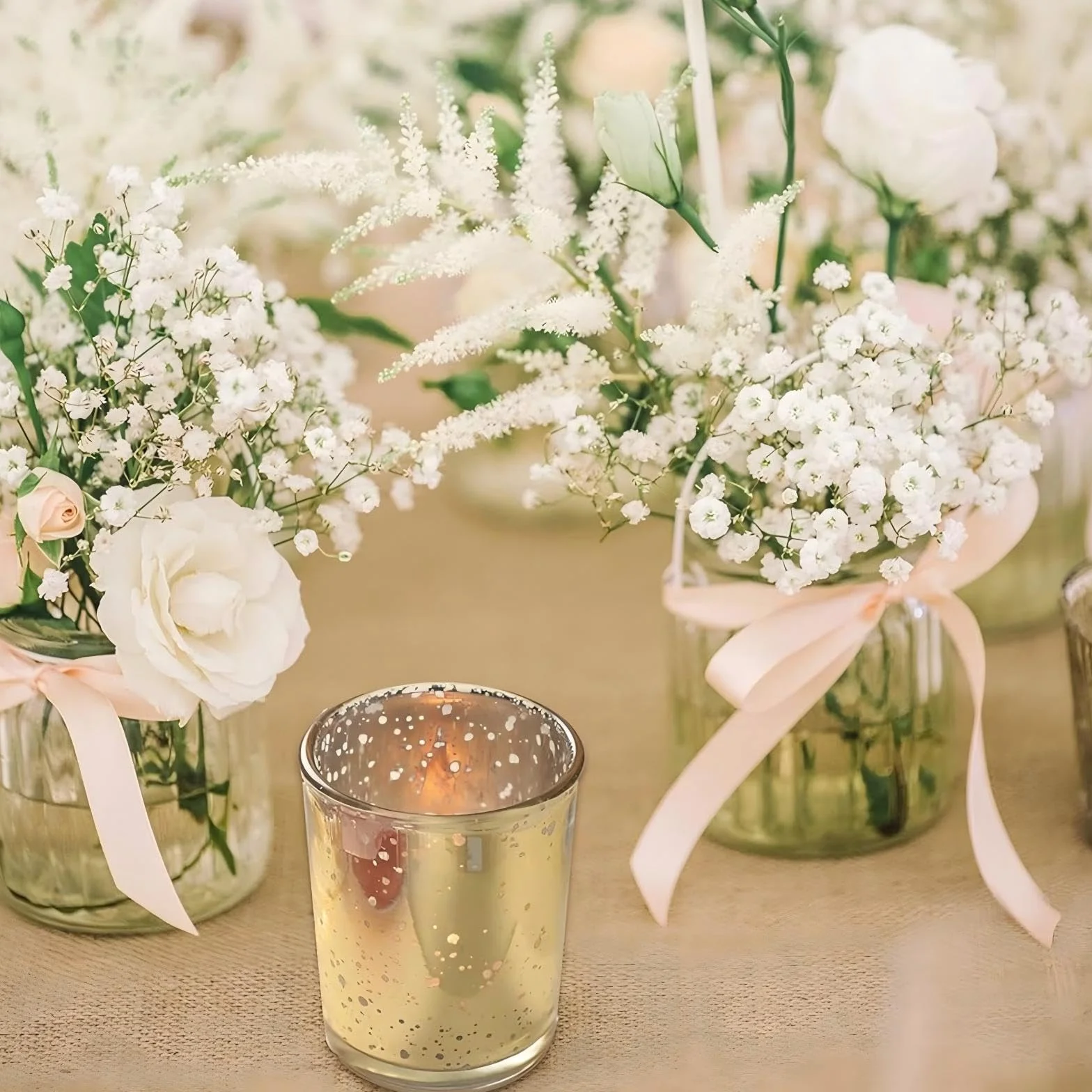 Bougeoirs Doré en Verre au Mercure, Lot de 12 Photophores pour Décoration Mariage