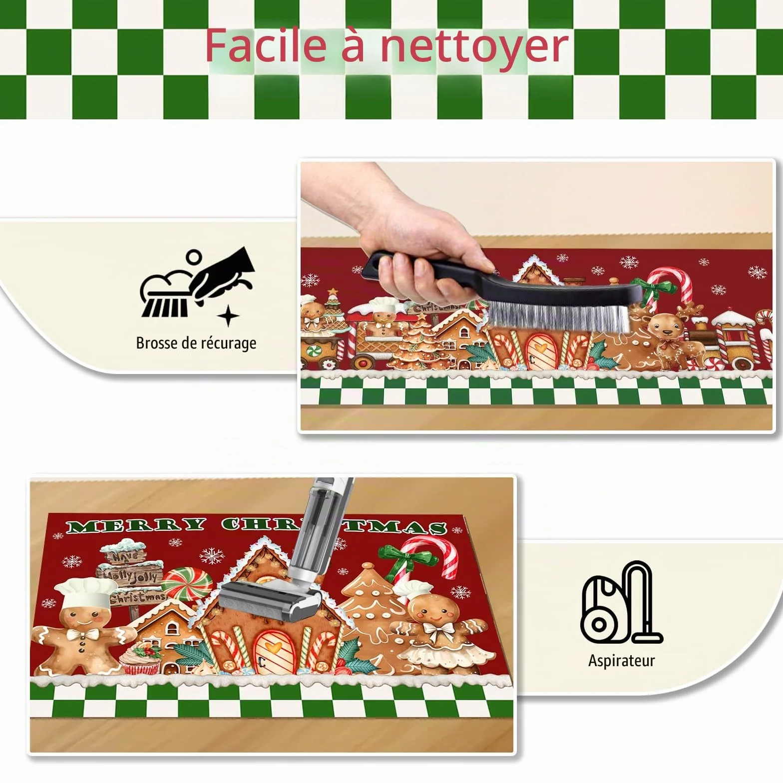 AIBIIN Tapis de cuisine Noël antidérapant caoutchouc bonhomme pain d'épices 40x60 40x120 cm 2 pièces