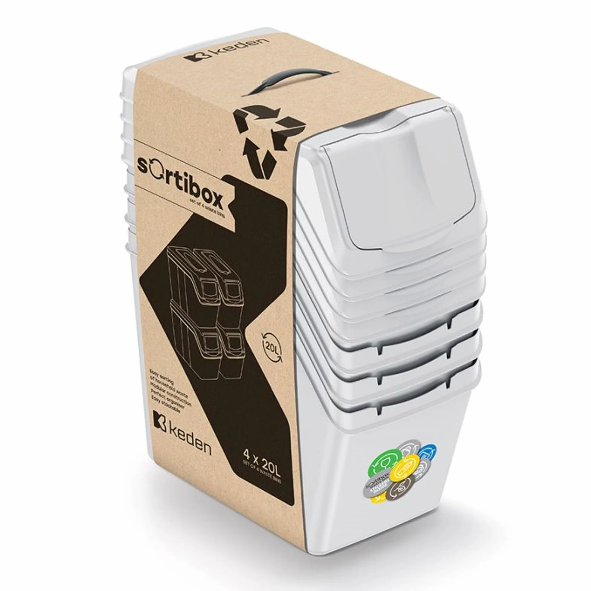 KEDEN SORTIBOX recycler lot de 4 poubelles 80L blanc