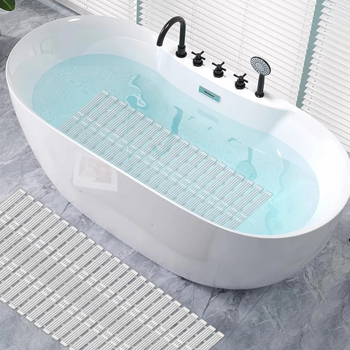 Tapis de Douche Antidérapant 68x40cm PP+TPE Ventouses Résistant Moisissure Découpable Séchage Rapide Drainage Efficace