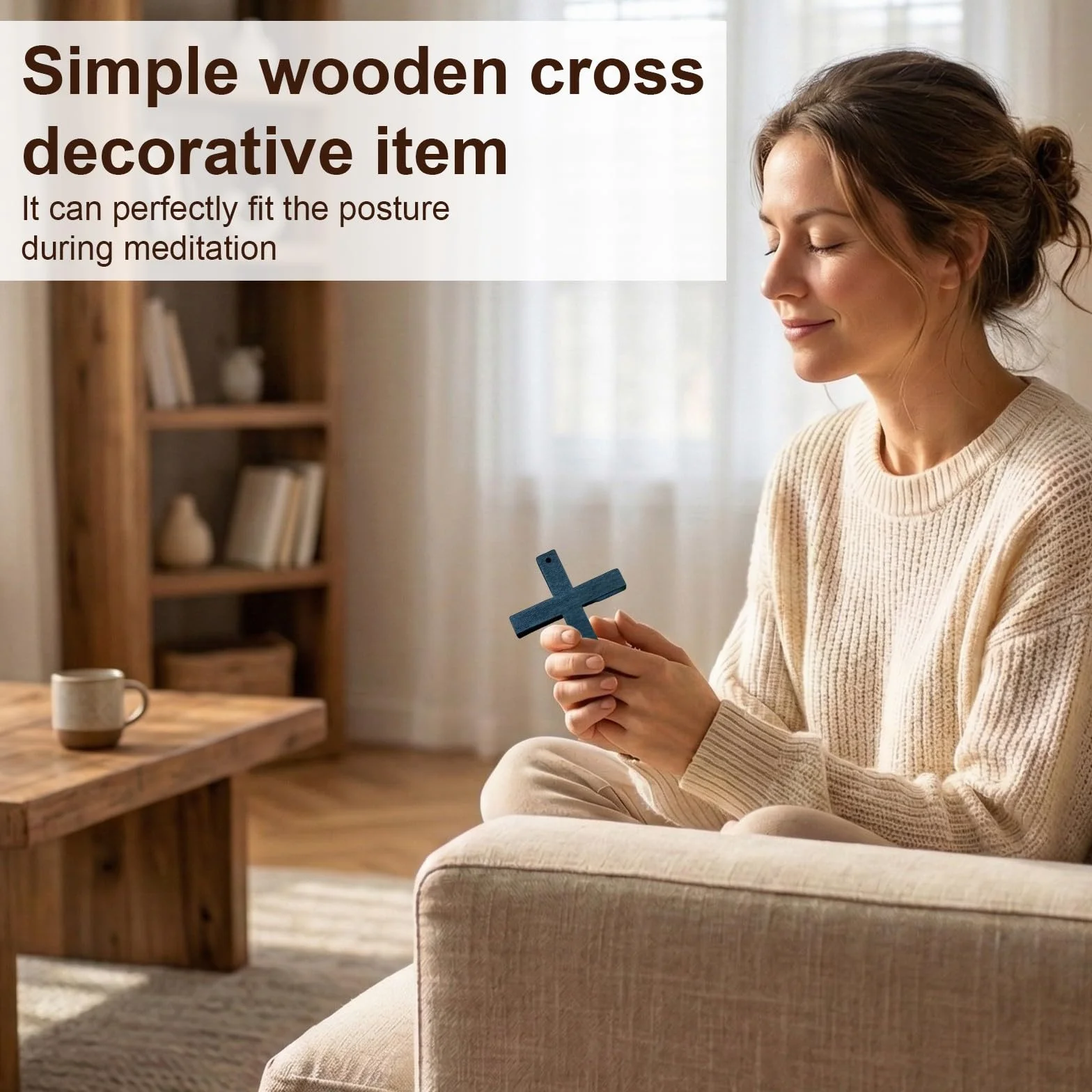 Croix en Bois Décorative Chrétienne 3 Pièces avec Trou Fixation Murale 10.5x6.7cm pour Maison Salon Église Cadeau Baptême