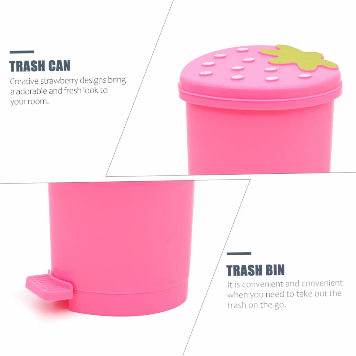 TIDTALEO Poubelle Rose Mini Conteneur Fruits Fraise Litière Enfants PP Pinceau Maquillage Mignonne