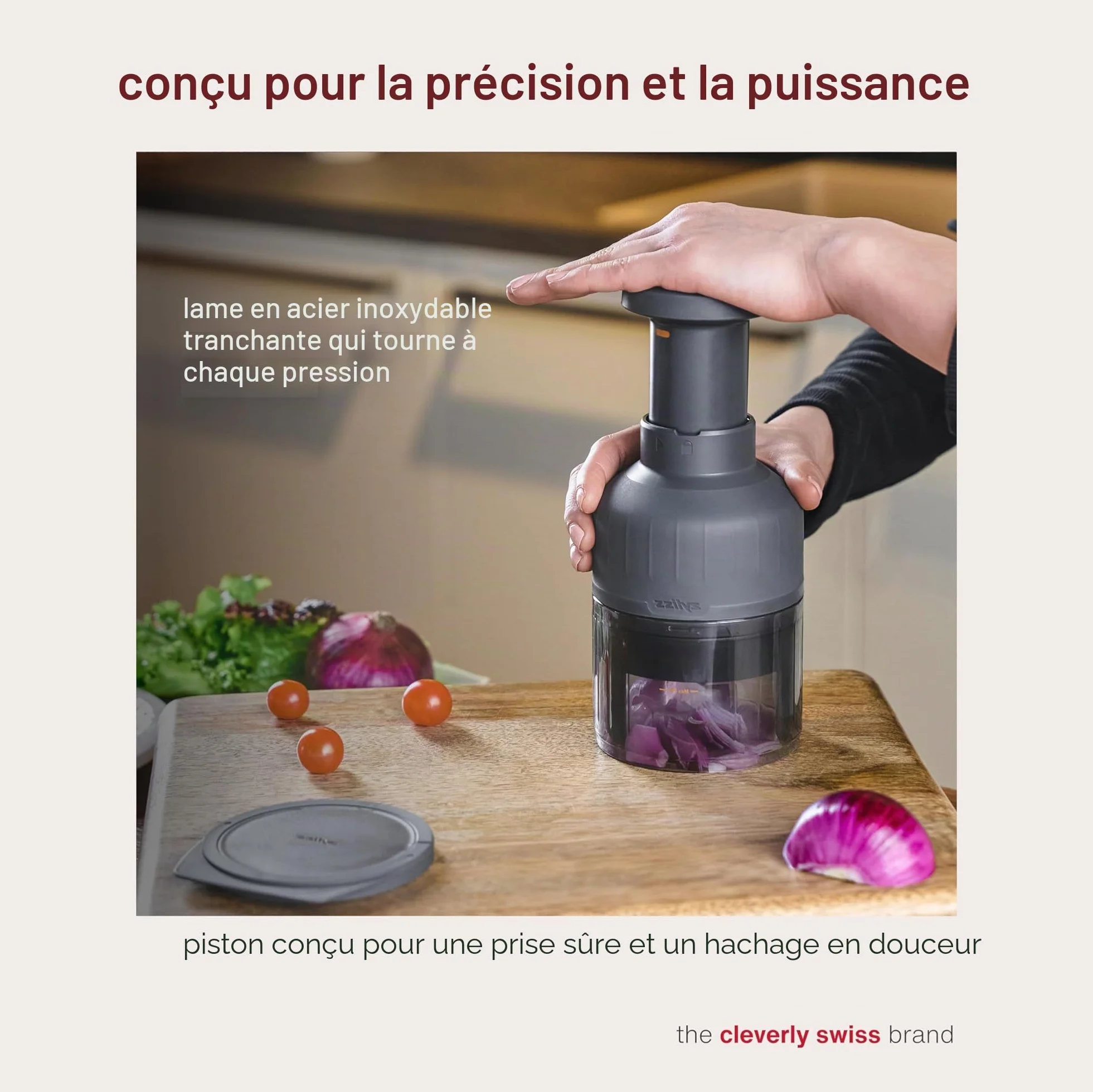 Zyliss Zick Zick 3 Hachoir Manuel Coupe Oignon Acier Inoxydable Éminceur Légumes Ail Herbes