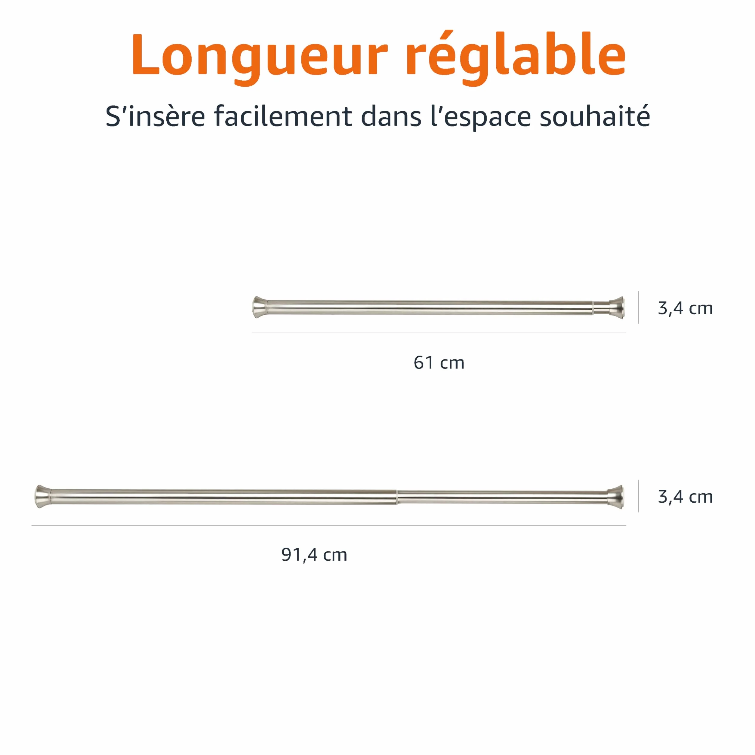 Amazon Basics Tringle de rideau de douche extensible ajustable nickel 61-91 cm