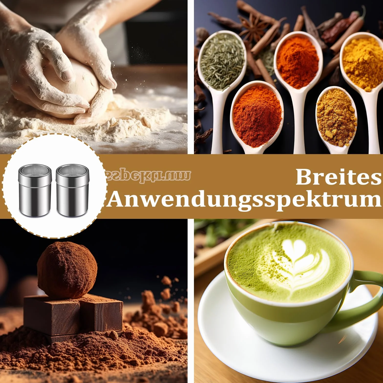 Dragues en Acier Inoxydable, Saupoudreuse à Sucre Glace, Shaker à Épices, Tamiseur pour Cacao Poudre