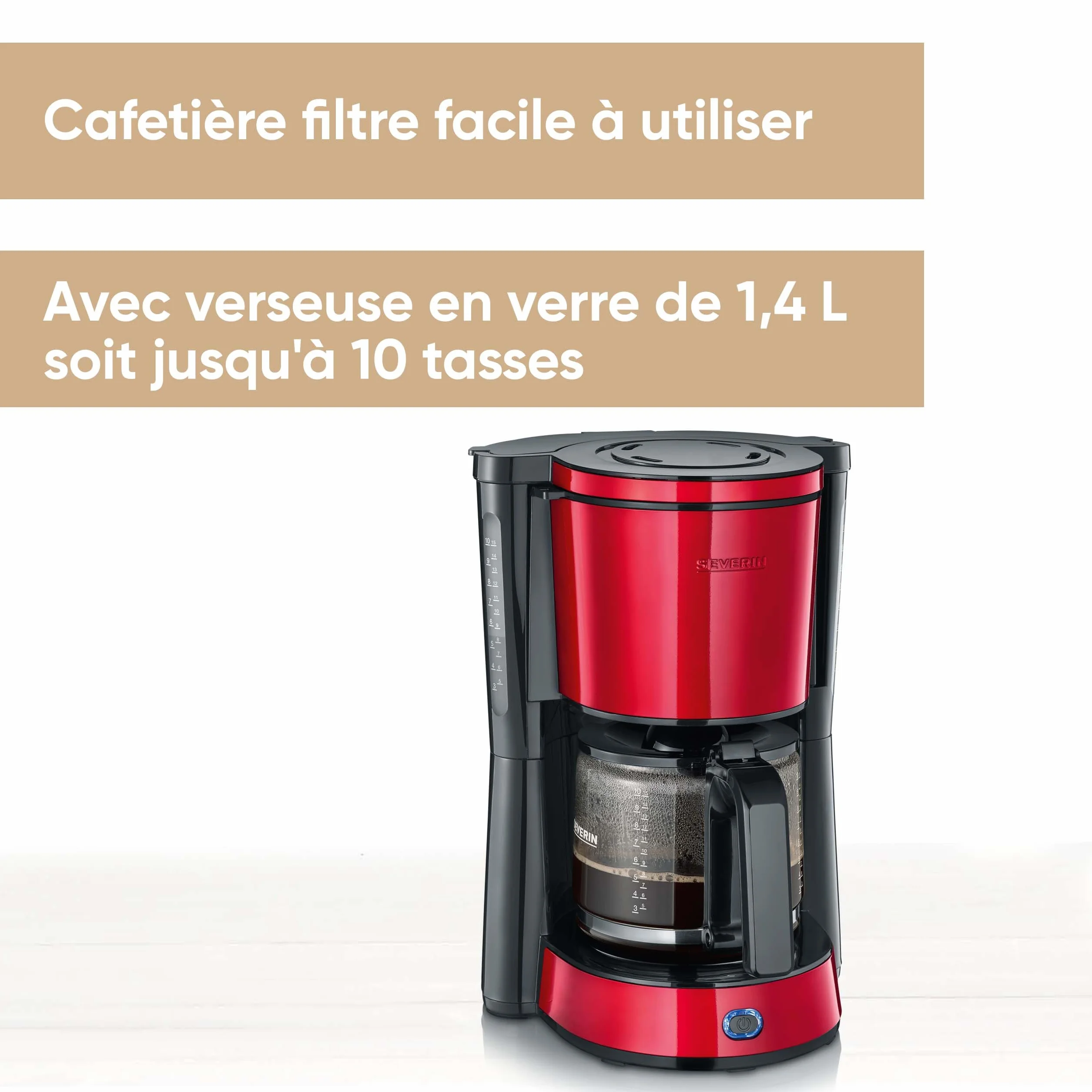SEVERIN Cafetière Filtre 1000W 1,4L 10 tasses Porte-filtre amovible Anti-goutte Noir Rouge KA 4817