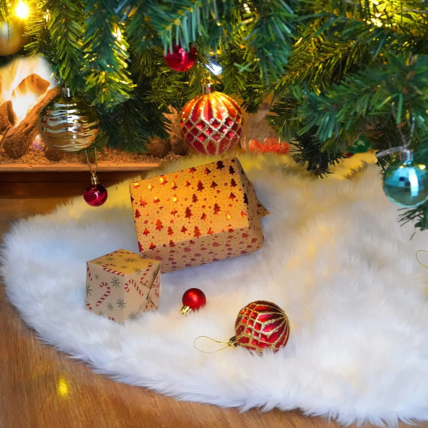 Jupe de Sapin Noel Blanc 48Inch Tapis de Sapin Couvre Pied Arbre de Noël Décoration 122cm