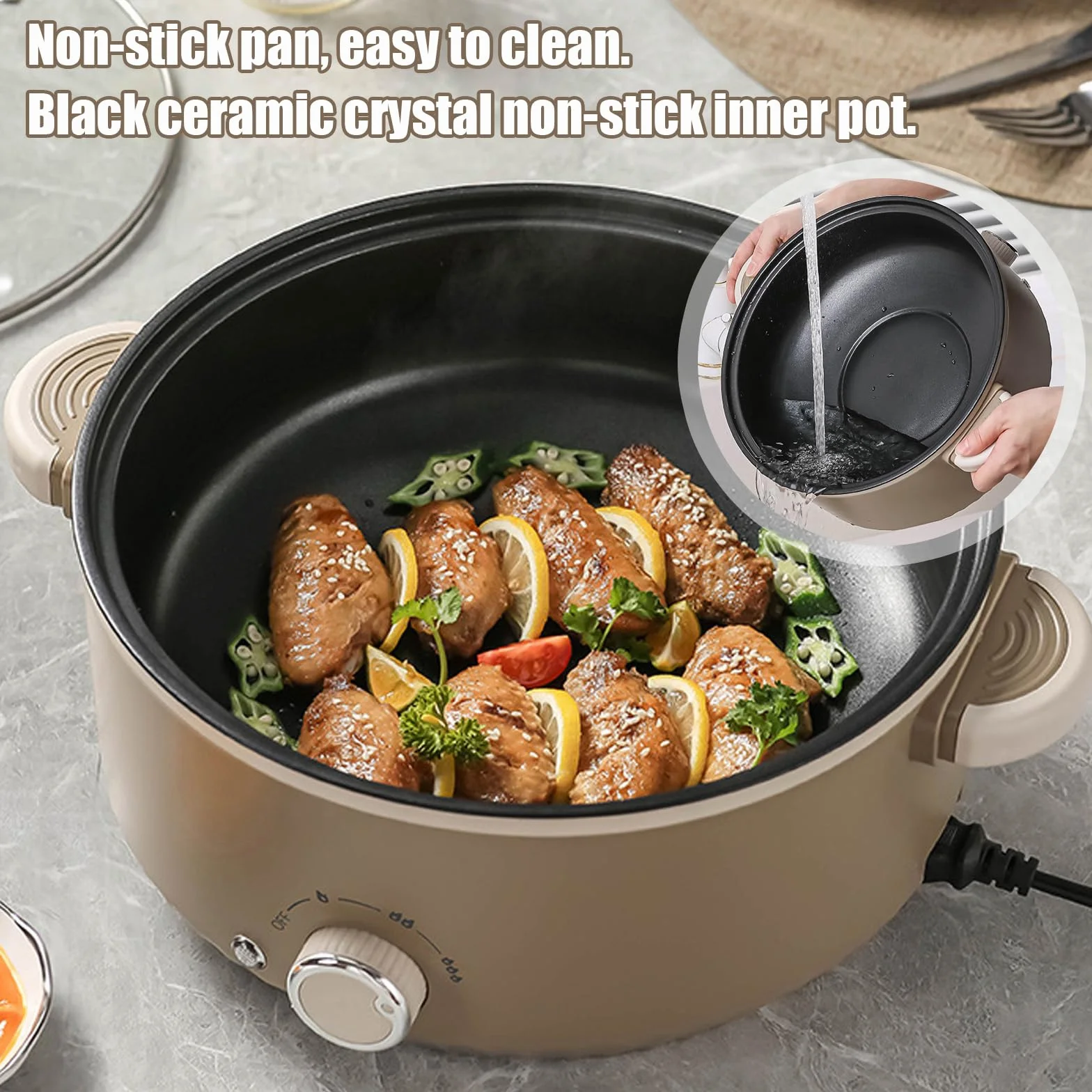 Hot Pot Électrique 4,6 L 1000W Portable Marmite Électrique Multifonctionnel 3 Niveaux