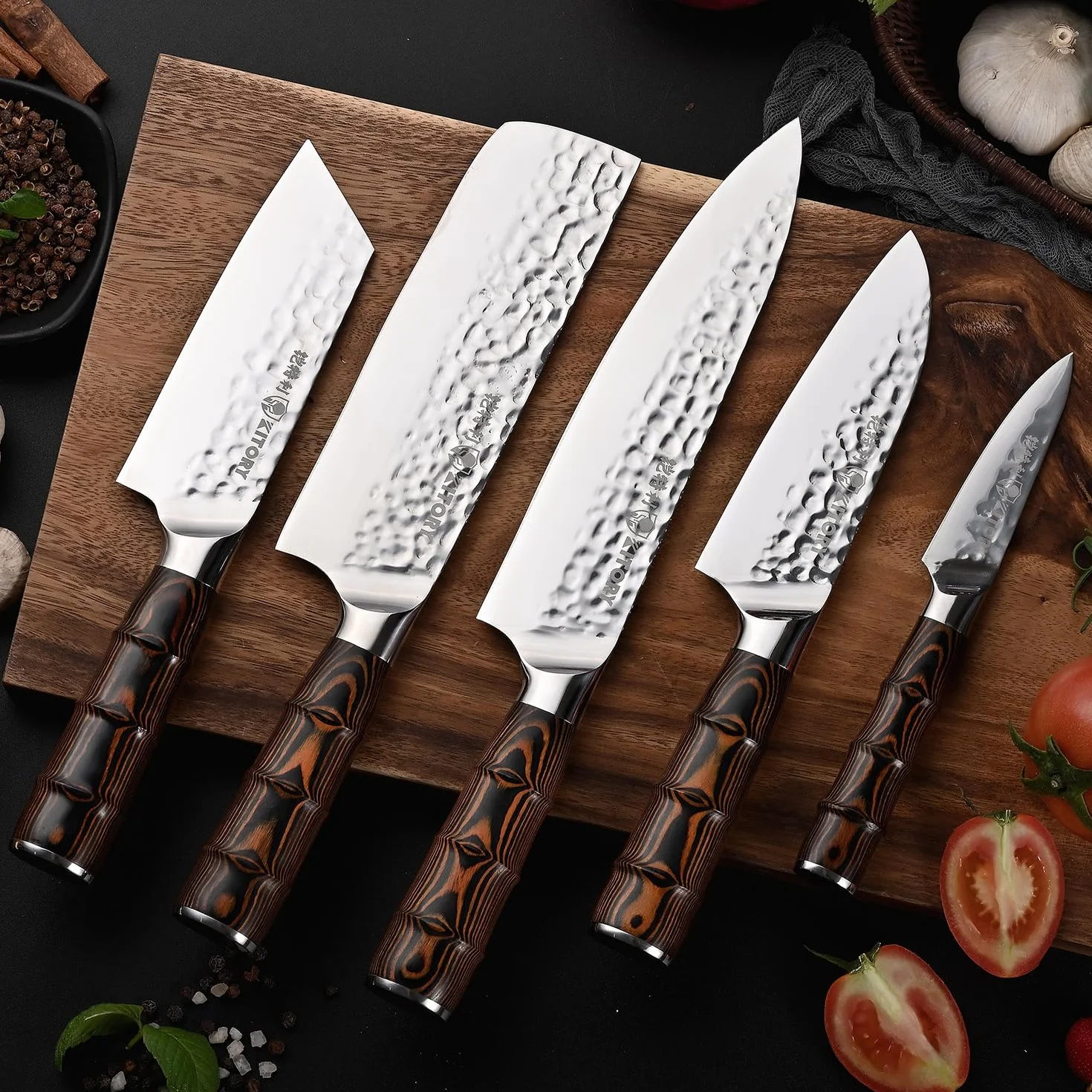 Couteau de Chef 20 cm, Couteau de Cuisine Professionnel, Lame Acier Inoxydable Haute Carbone, Poignée Bambou Ergonomique