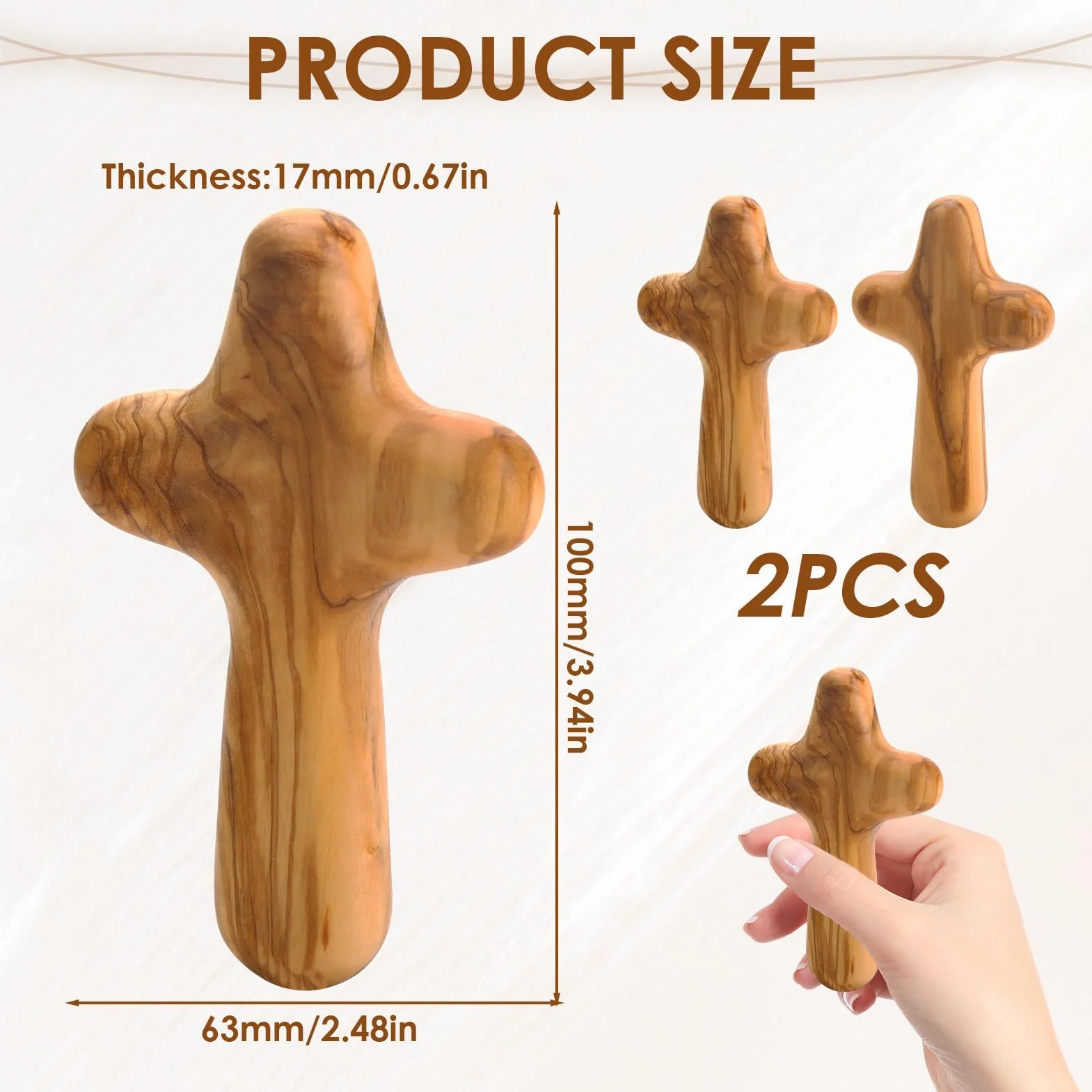 Croix en Bois d'olivier 10cm Lot de 2 Naturel Prière Méditation