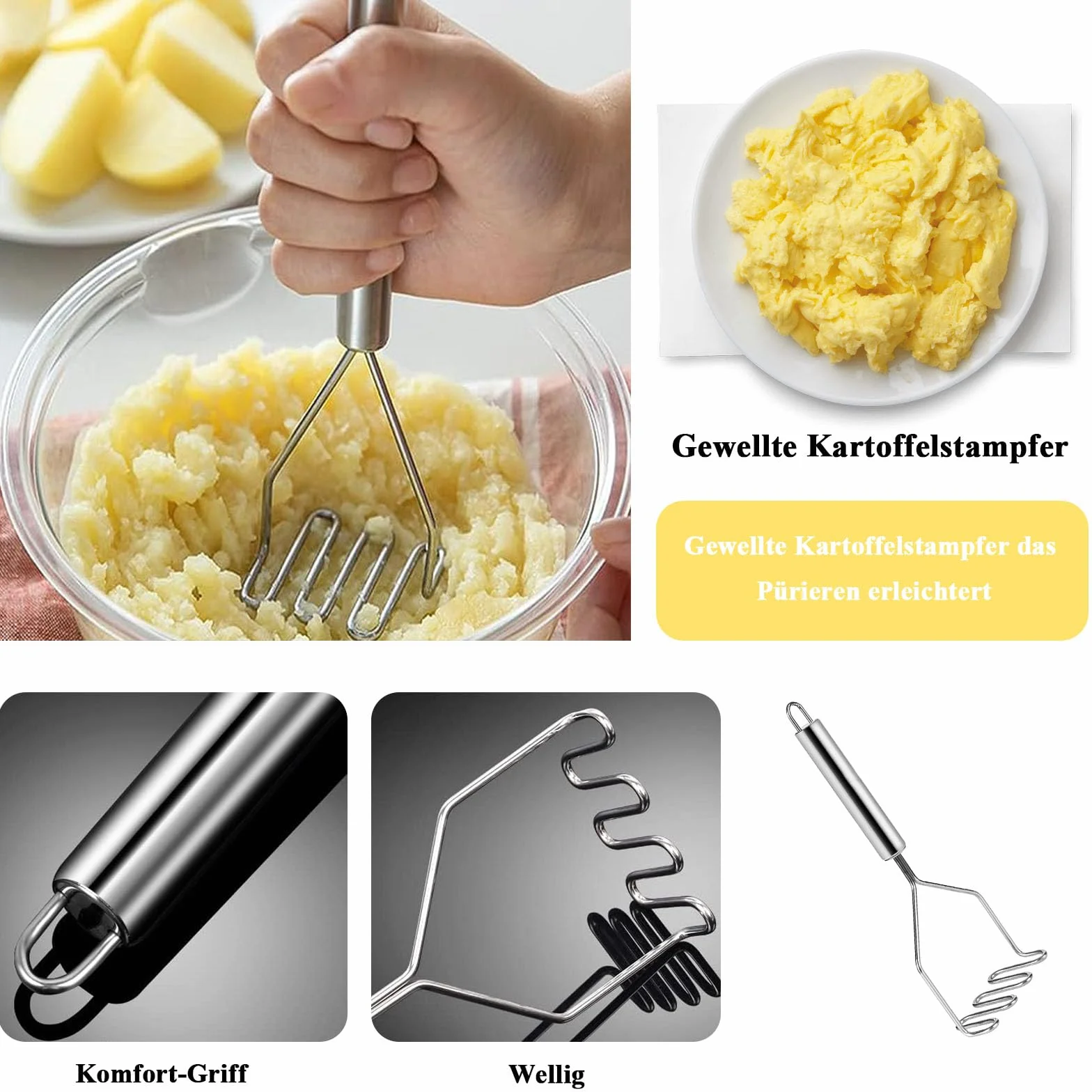 Presse-purée lot de 2 en acier inoxydable pour légumes et fruits
