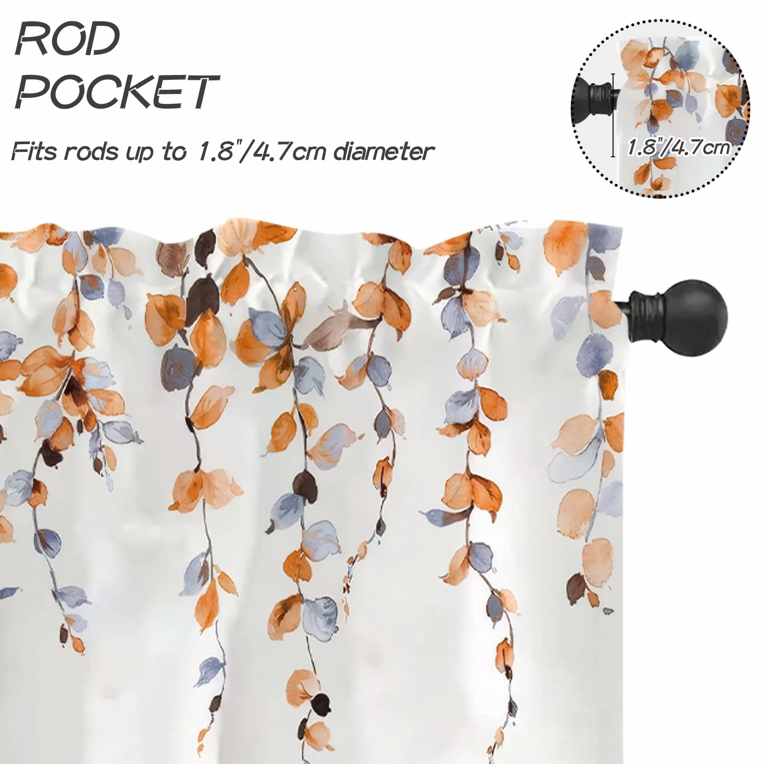 Rideaux de cuisine modernes épais décoratifs floraux orange lot de 2 pour café
